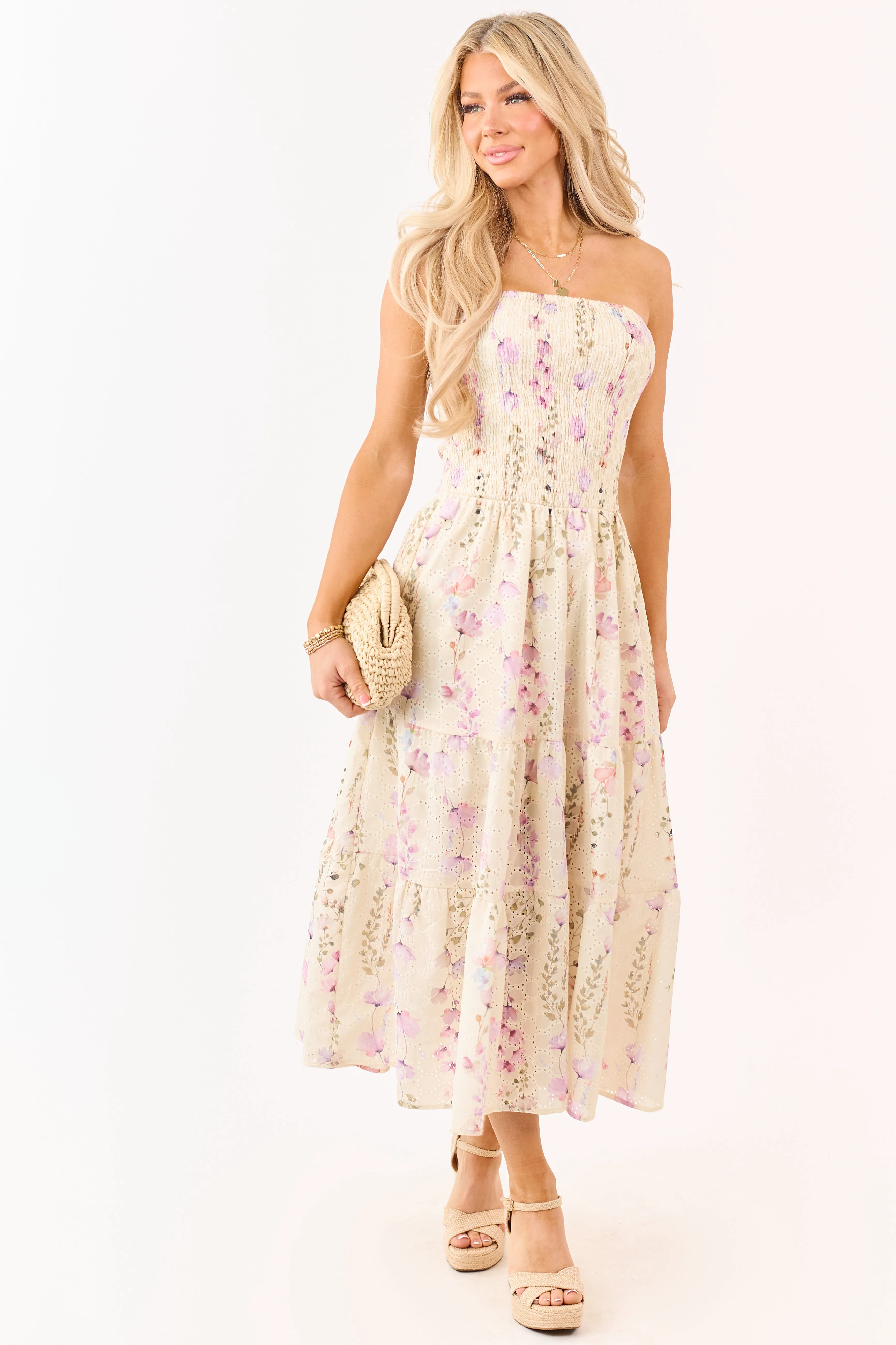 Pastel Yellow Floral Print Strapless Midi Dress sold by Lime Lush product image thumbnail 2