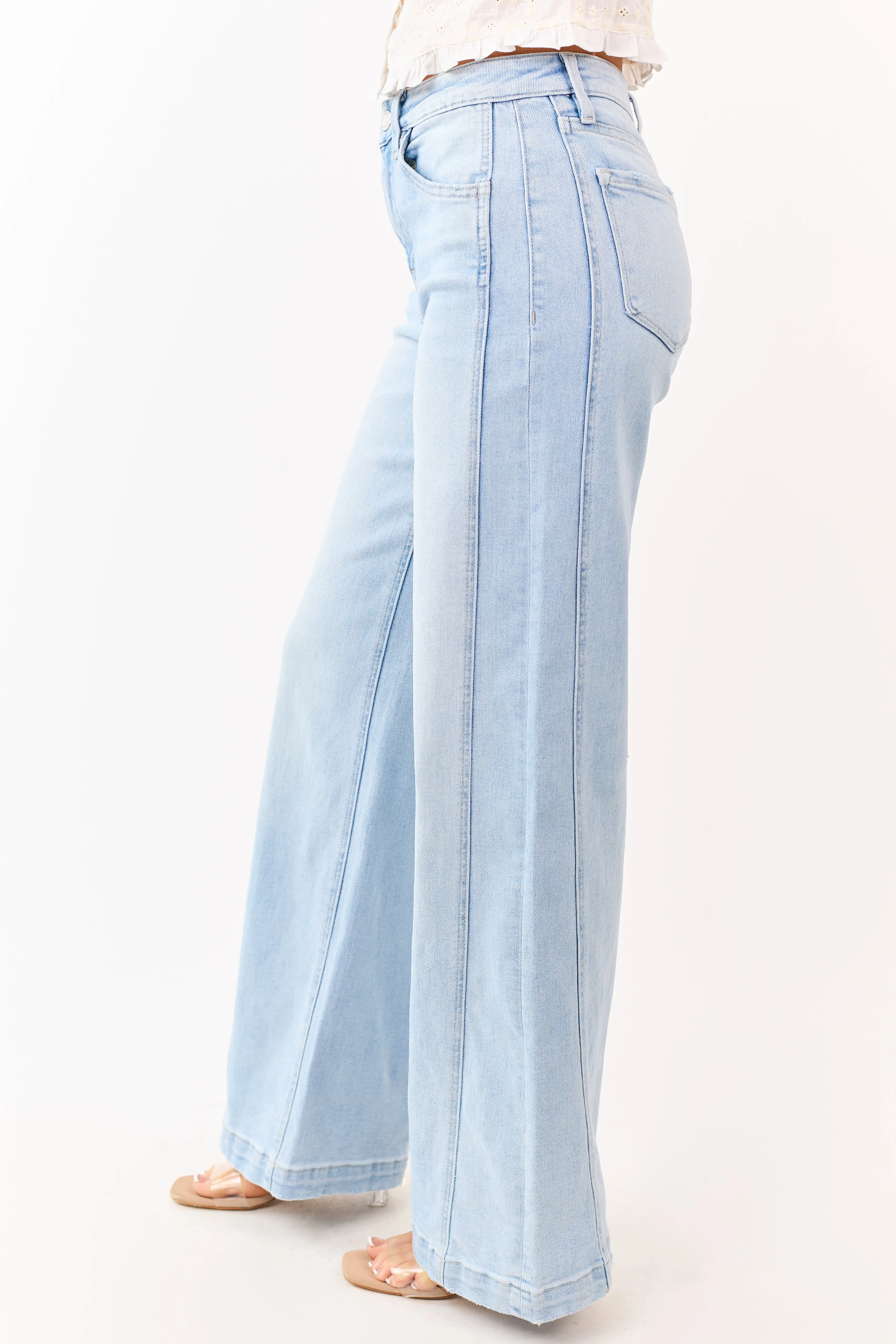 Vervet Light Wash Wide Leg Stretchy Jeans sold by Lime Lush product image thumbnail 3