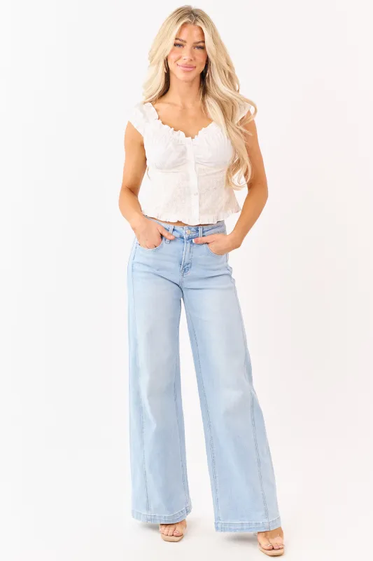 Vervet Light Wash Wide Leg Stretchy Jeans made by Lime Lush