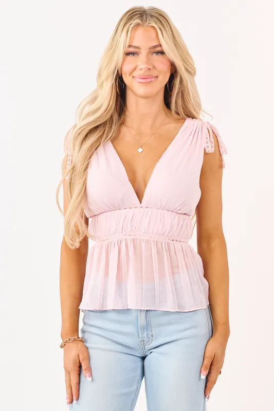 Blush Deep V-Neck Lace Trim Tank Top sold by Lime Lush