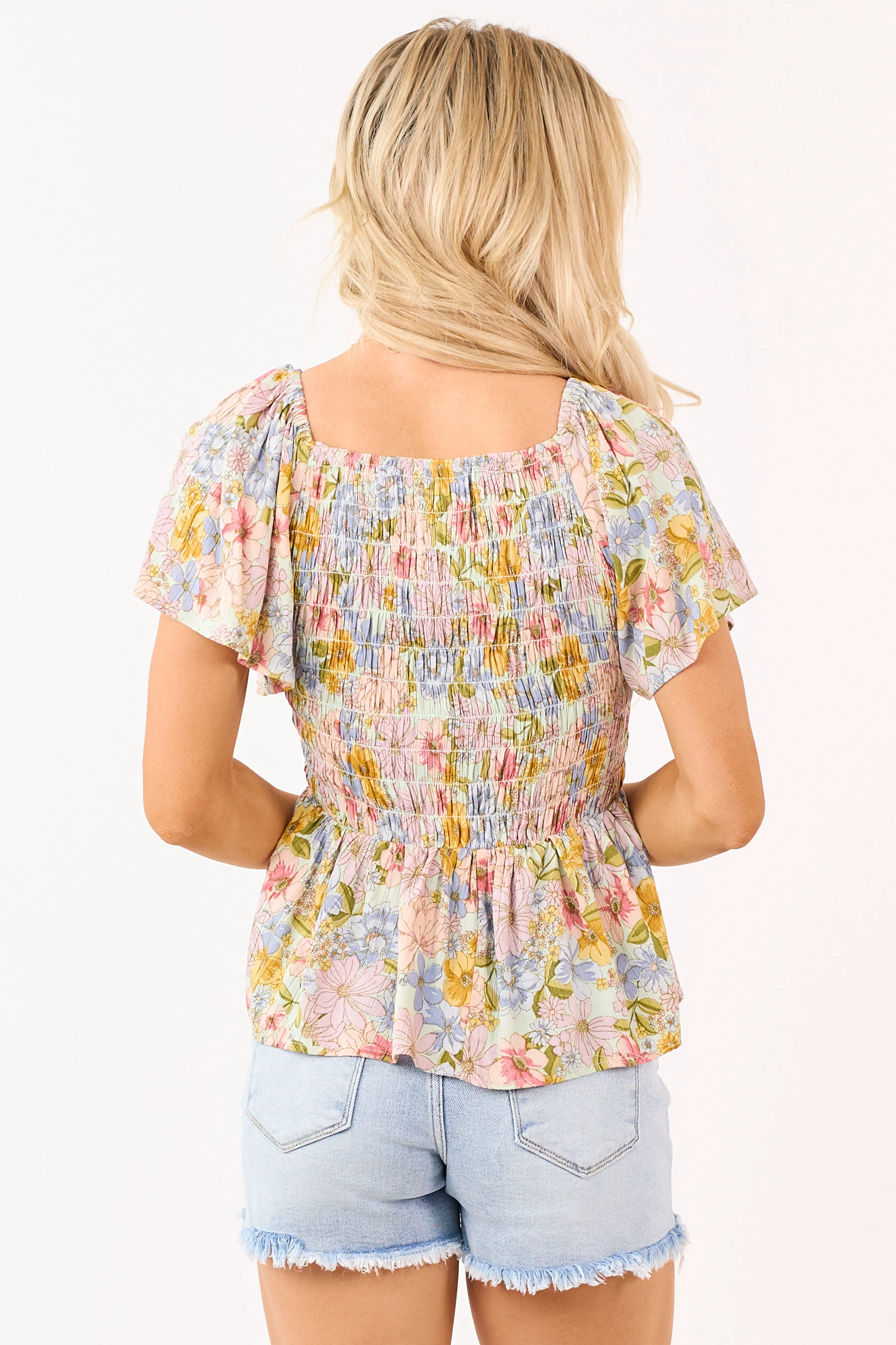 Mint Floral Print Flutter Sleeve Peplum Top sold by Lime Lush product image thumbnail 5