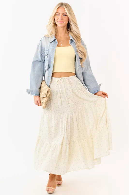 Cream Floral Print Swiss Dot Cotton Maxi Skirt made by HYFVE