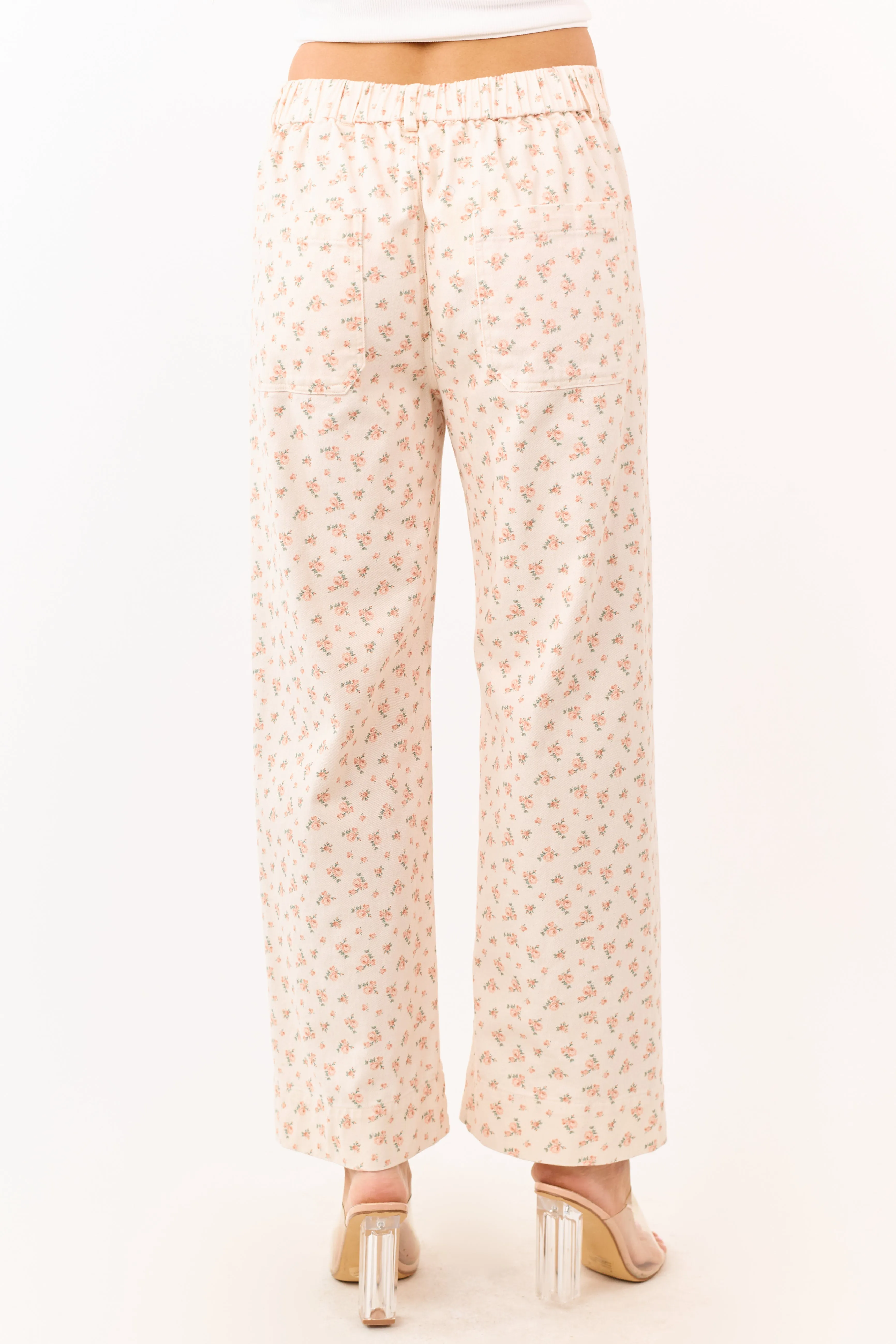 Peach Ditsy Floral Patch Pocket Wide Leg Jeans sold by Lime Lush product image thumbnail 4