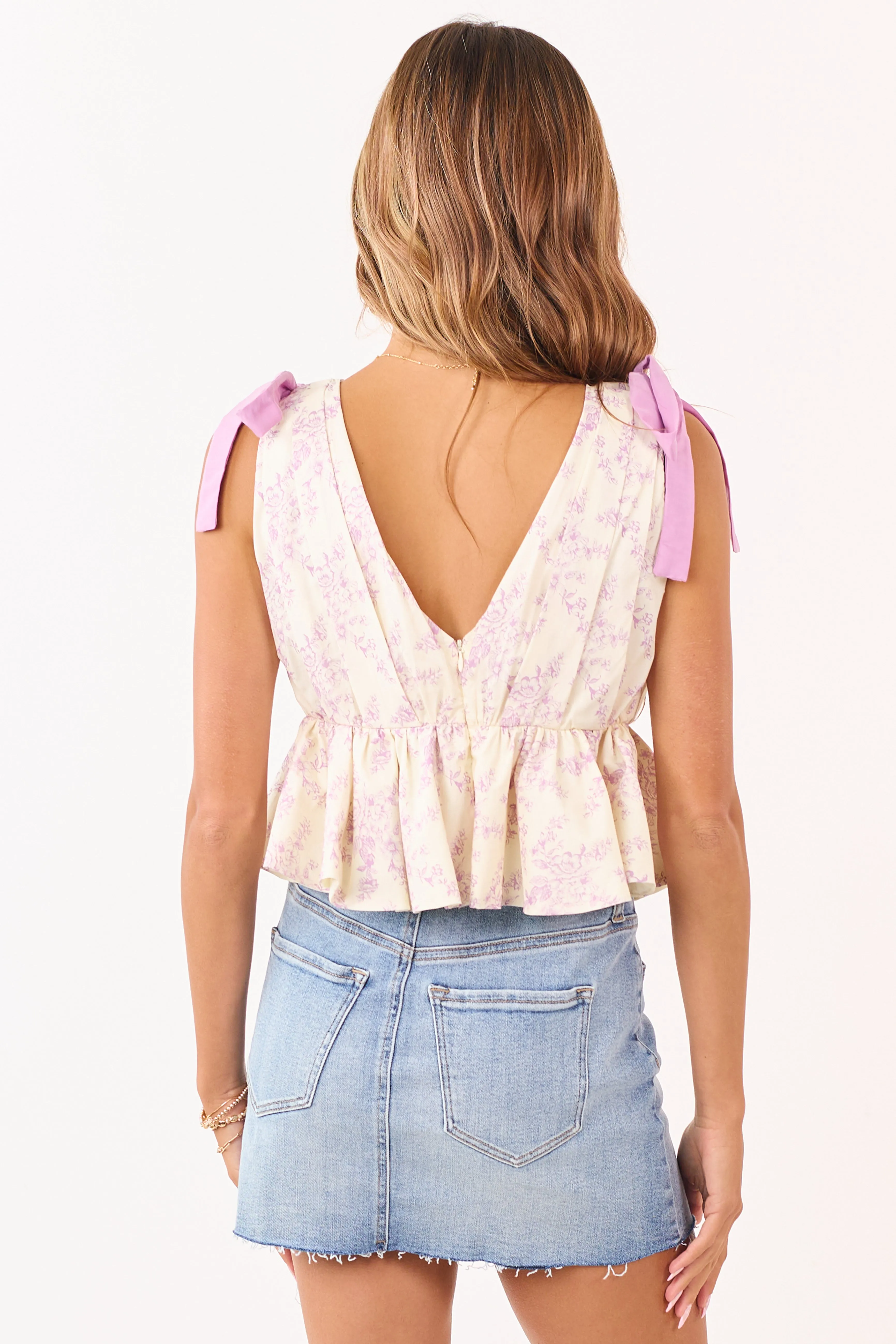 Cream Vintage Floral Ruffle Hem Cotton Tank Top sold by Lime Lush product image thumbnail 5