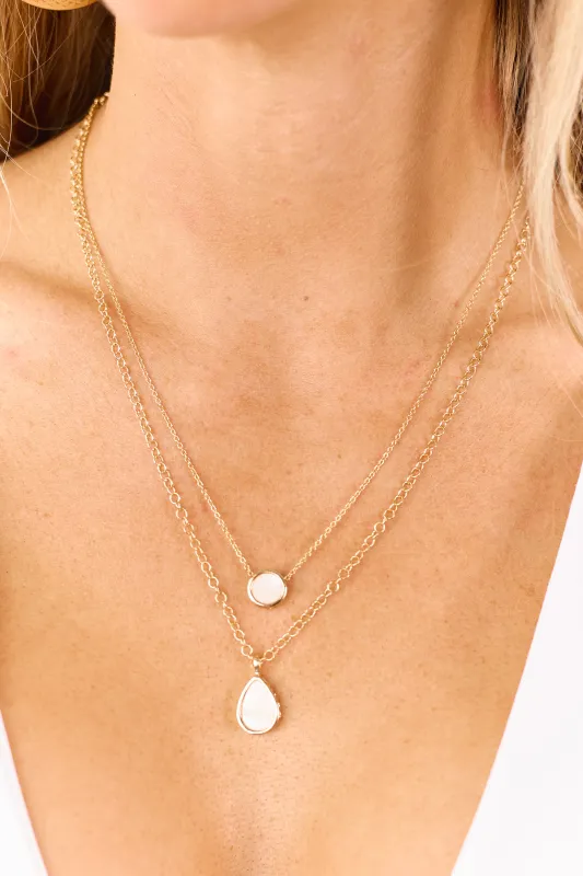 Gold Layered Chain Necklace with Pearl Pendants sold by Lime Lush