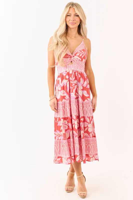 Punch Floral Print Front Twist Tiered Maxi Dress sold by Lime Lush