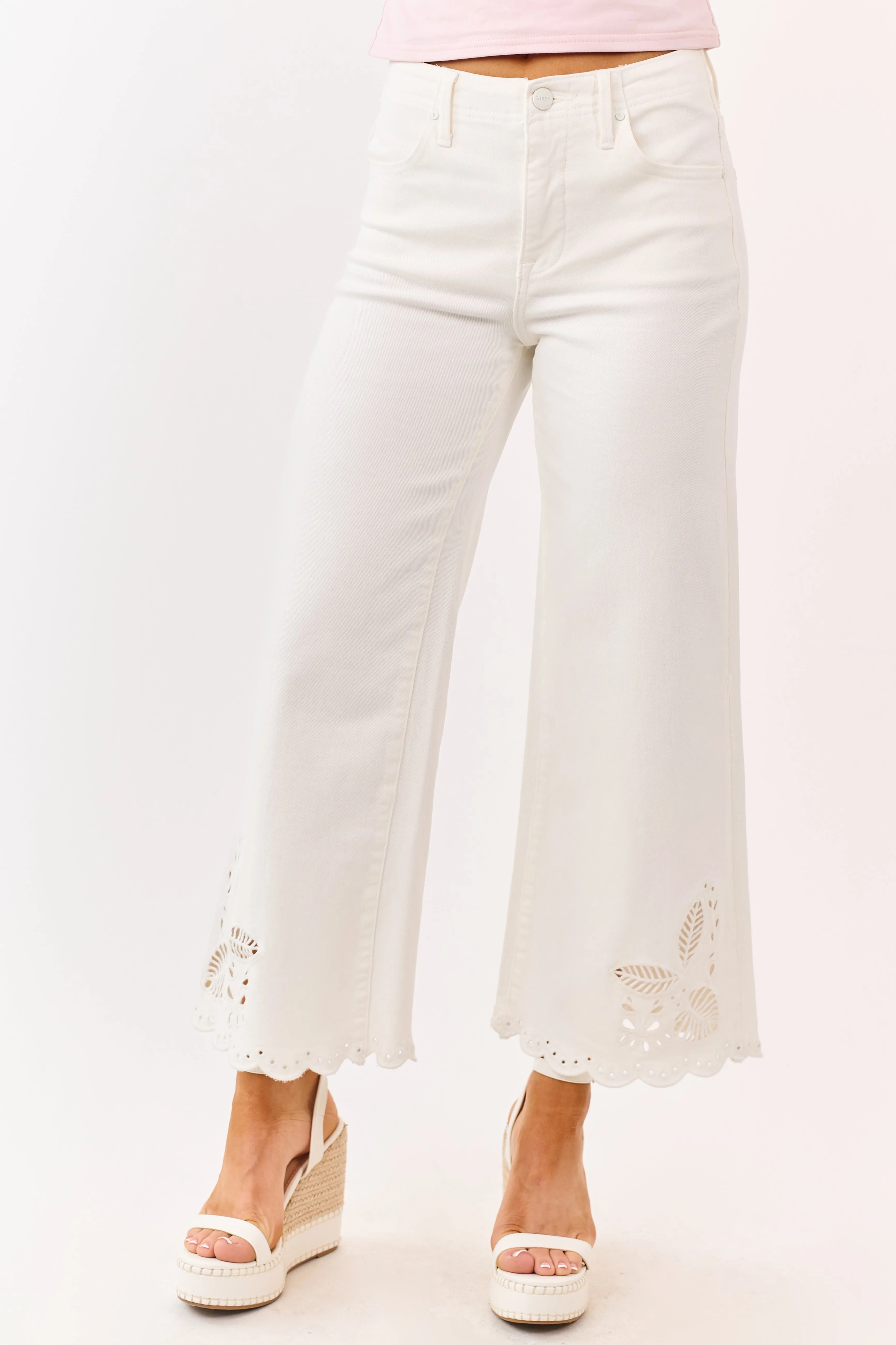 Risen White Tummy Control Embroidered Wide Leg Jeans sold by Lime Lush product image thumbnail 3