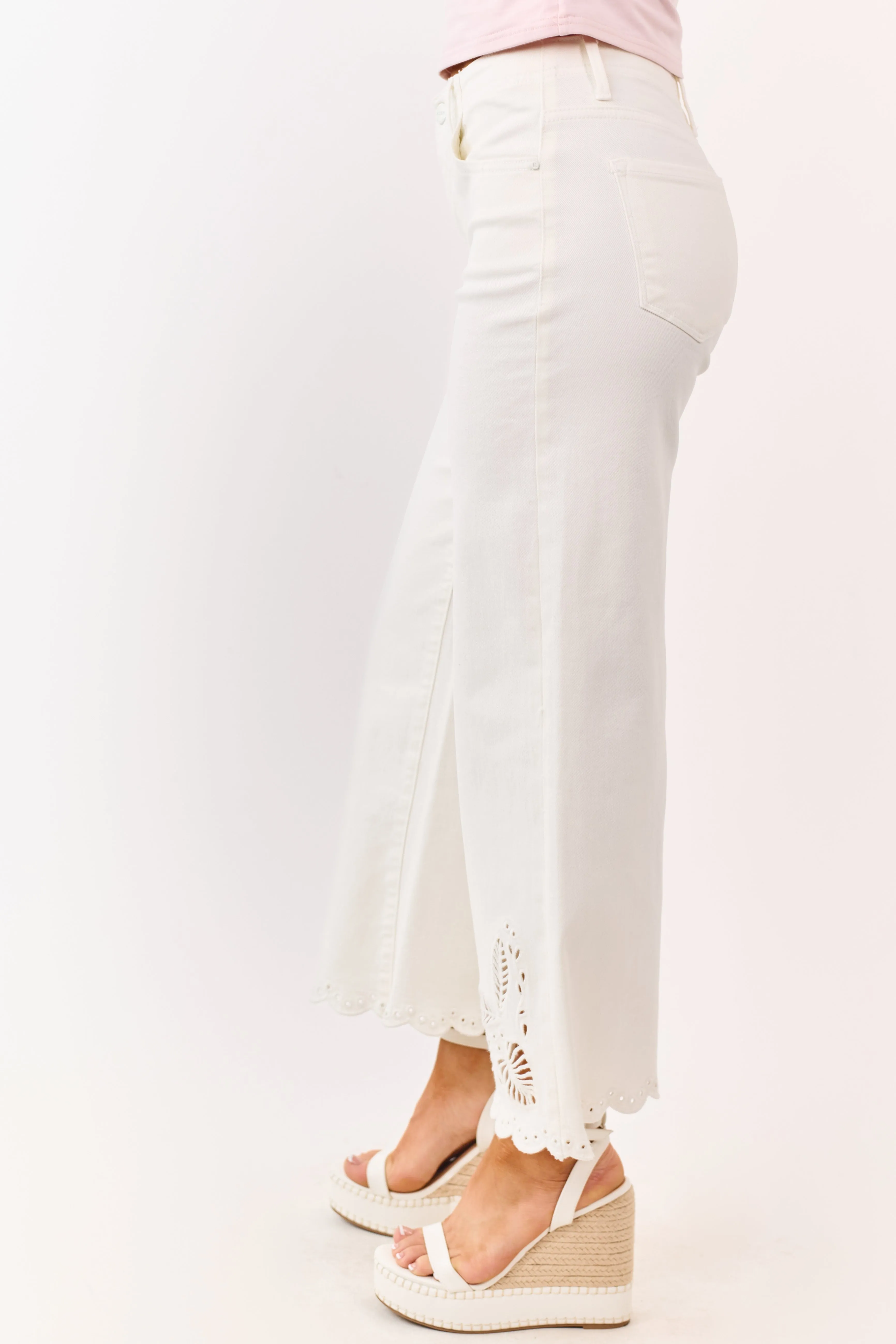 Risen White Tummy Control Embroidered Wide Leg Jeans sold by Lime Lush product image thumbnail 5