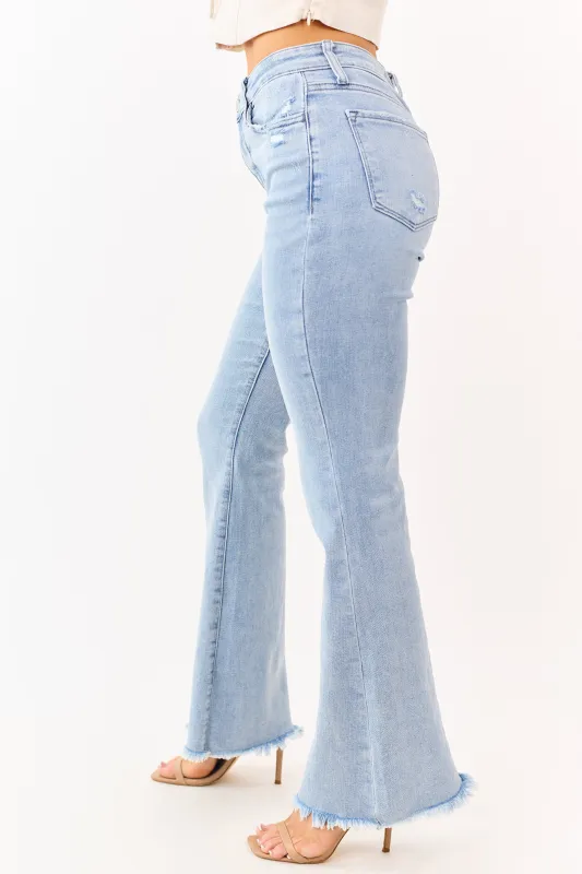 Vervet Light Wash Frayed Hem Stretchy Flare Jeans sold by Lime Lush