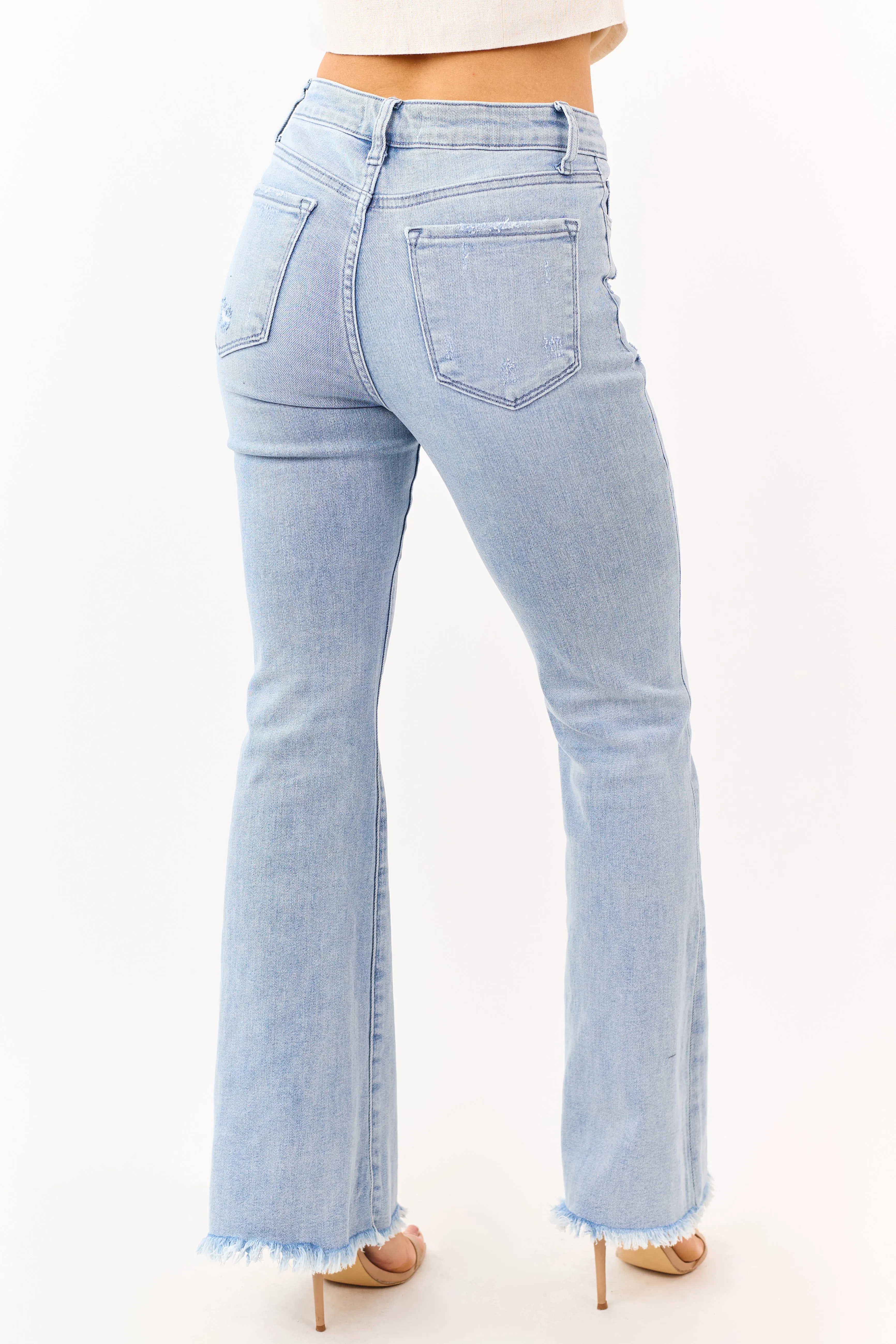 Vervet Light Wash Frayed Hem Stretchy Flare Jeans sold by Lime Lush product image thumbnail 4