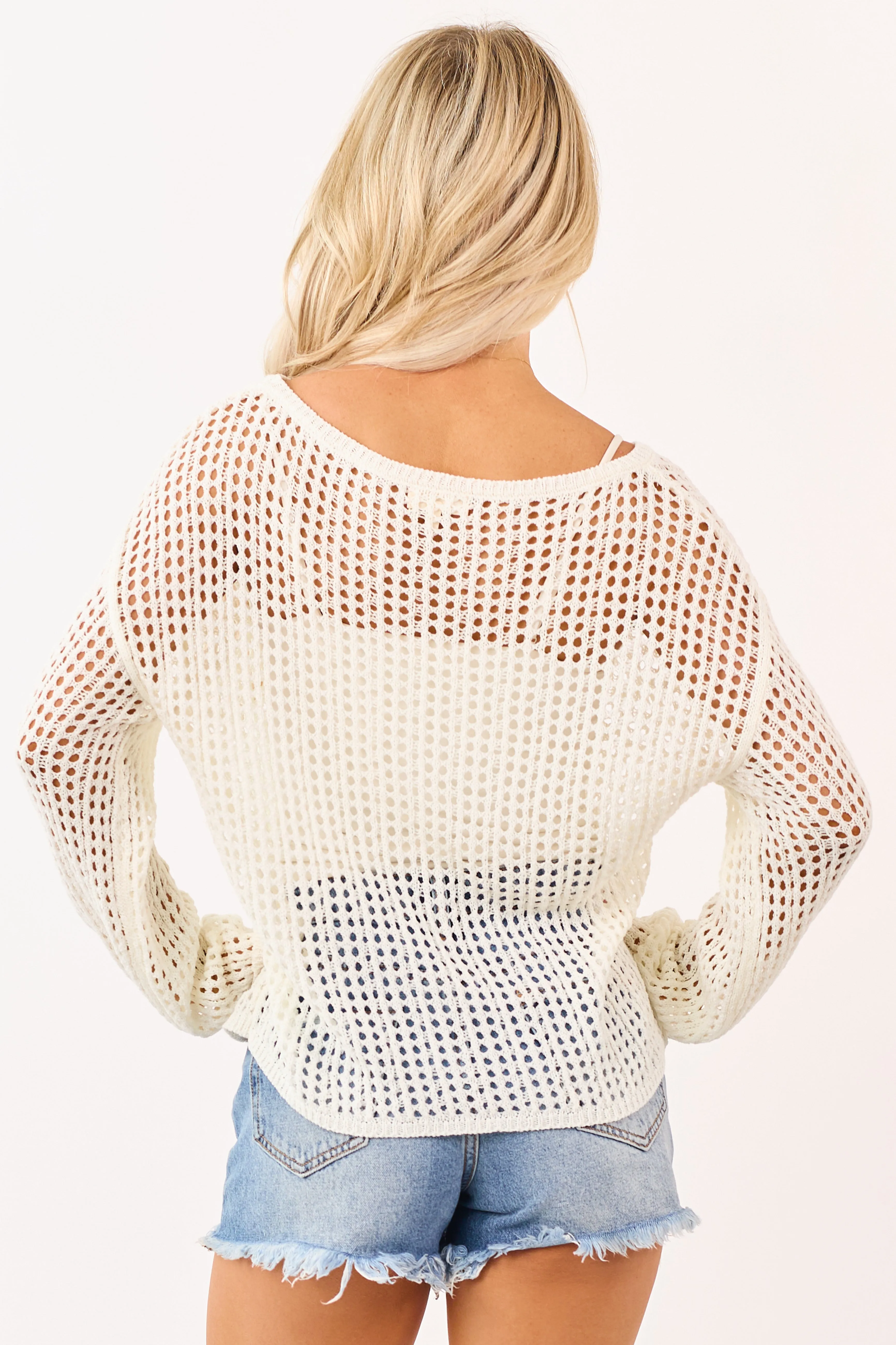 Promesa Cream Open Knit Long Sleeve Sweater sold by Lime Lush product image thumbnail 5