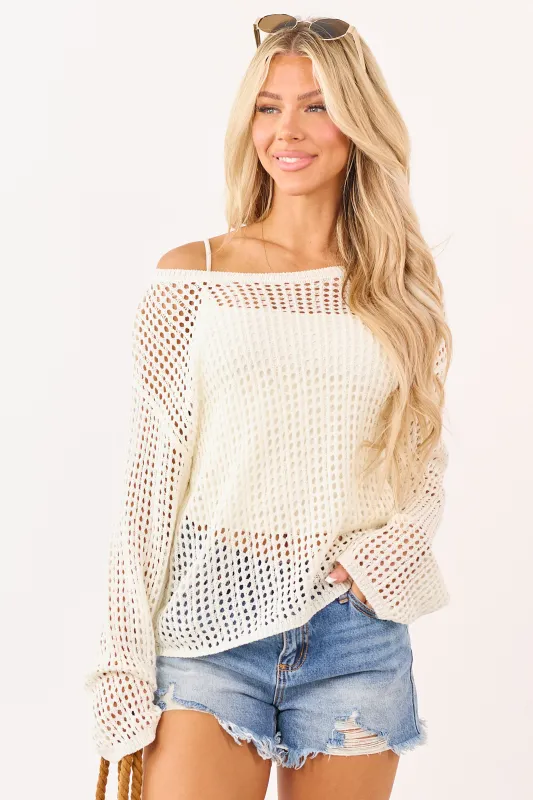 Promesa Cream Open Knit Long Sleeve Sweater sold by Lime Lush