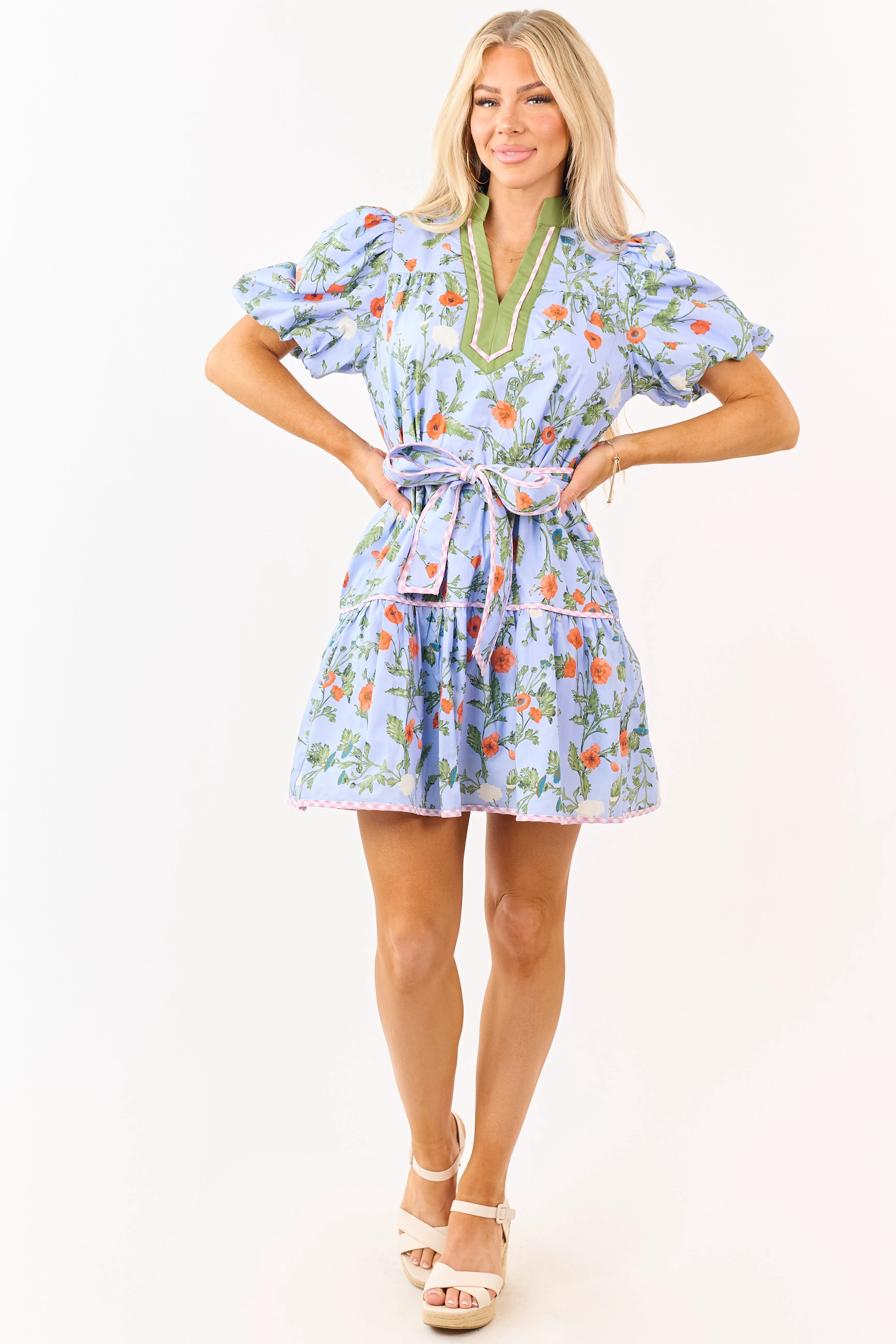 Entro Powder Blue Cotton Floral Print Mini Dress sold by Lime Lush product image thumbnail 5