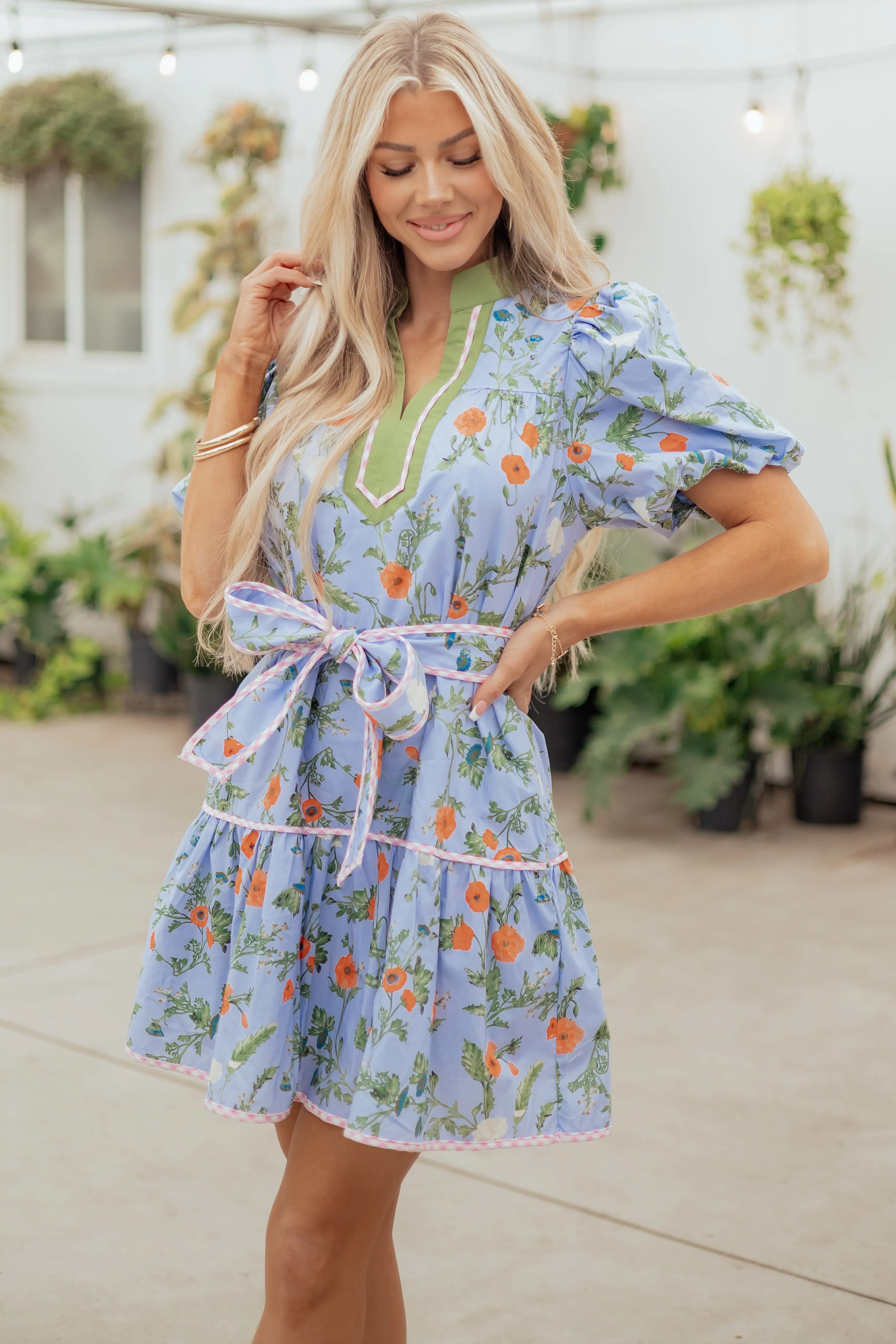 Entro Powder Blue Cotton Floral Print Mini Dress sold by Lime Lush product image thumbnail 2