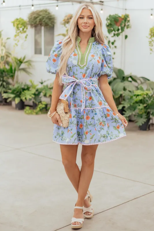 Entro Powder Blue Cotton Floral Print Mini Dress sold by Lime Lush