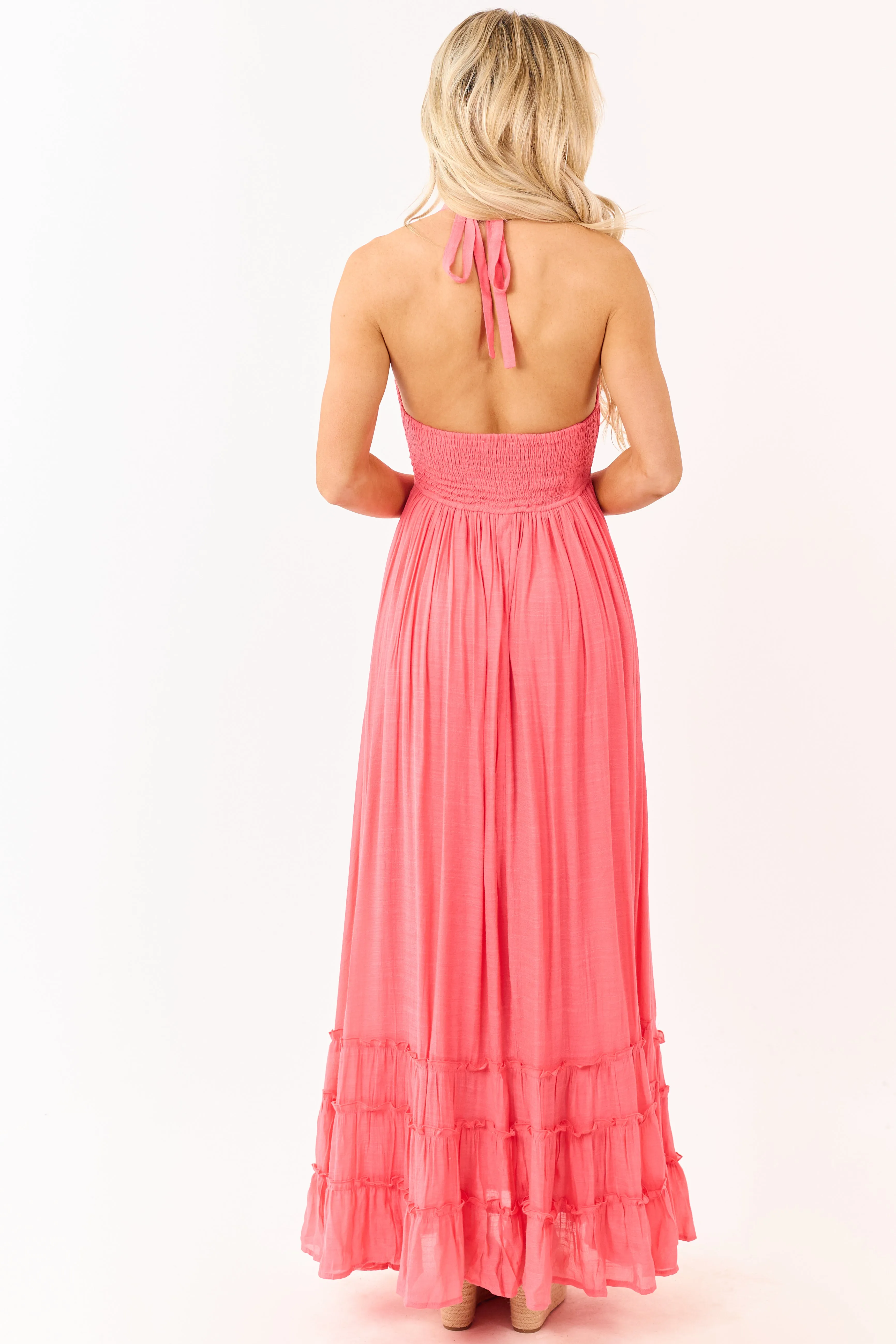 Watermelon Smocked Halter Neck Flowy Maxi Dress sold by Lime Lush product image thumbnail 5