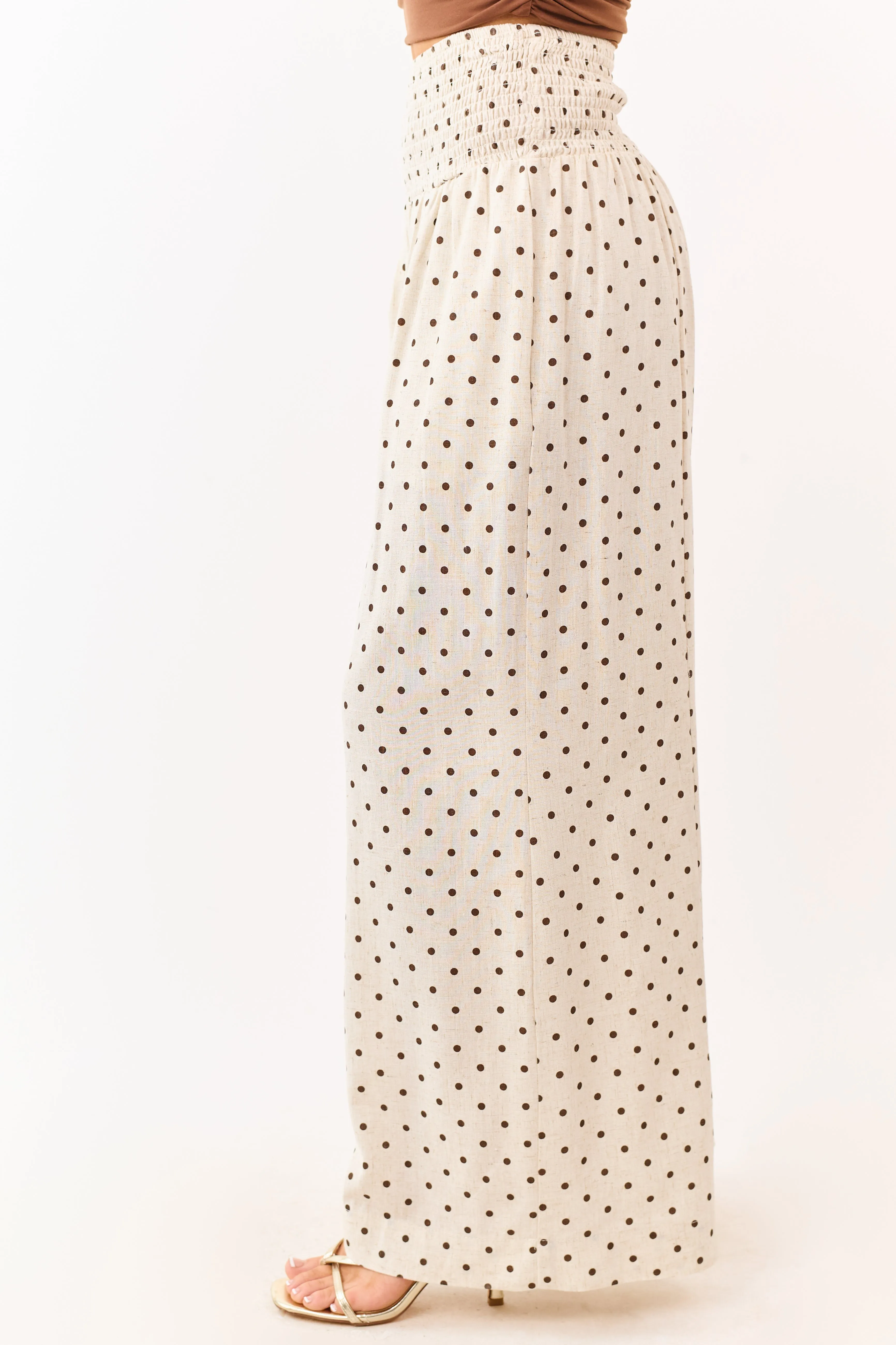 Almond and Cocoa Polka Dot Smocked Waist Pants sold by Lime Lush product image thumbnail 3