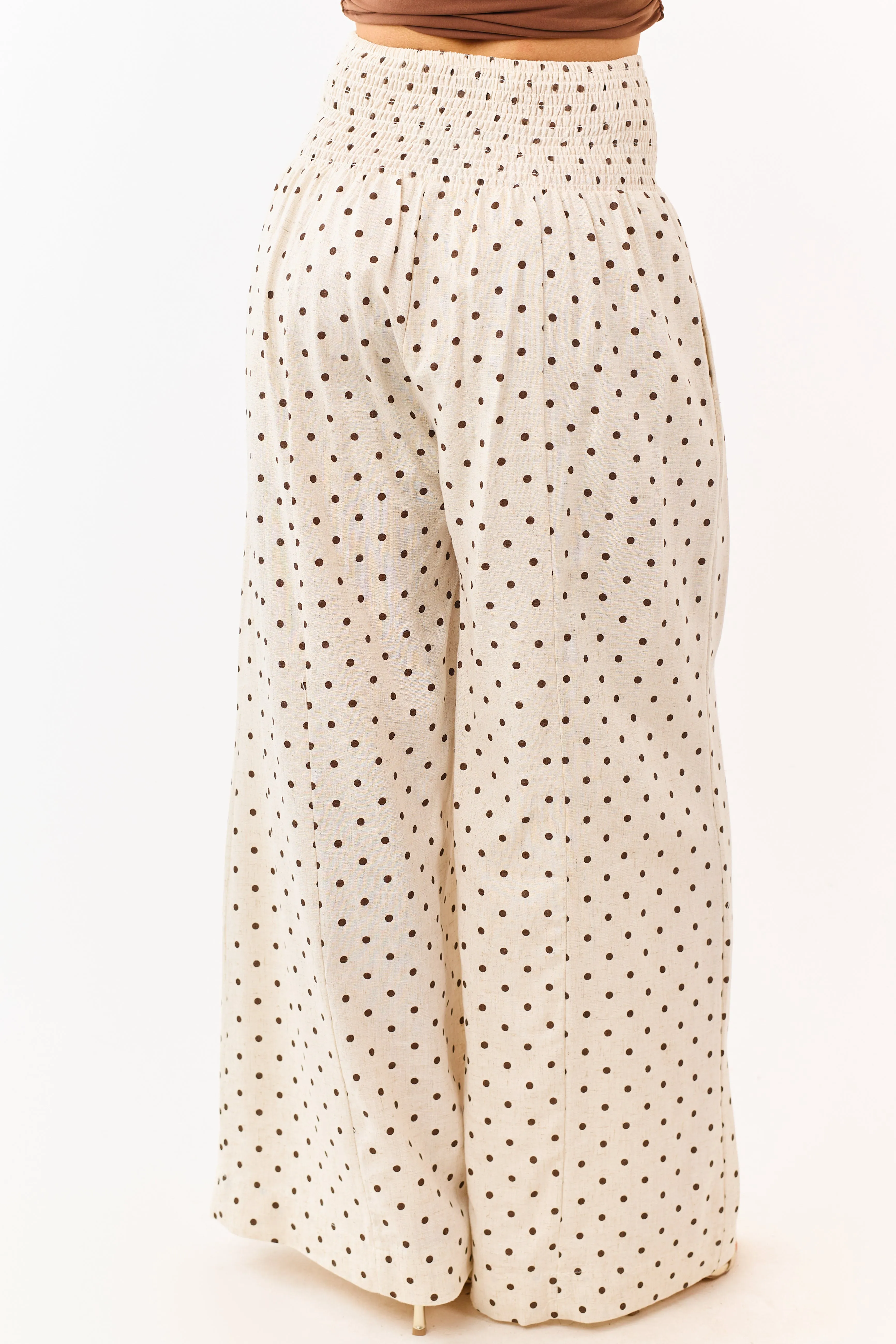 Almond and Cocoa Polka Dot Smocked Waist Pants sold by Lime Lush product image thumbnail 4