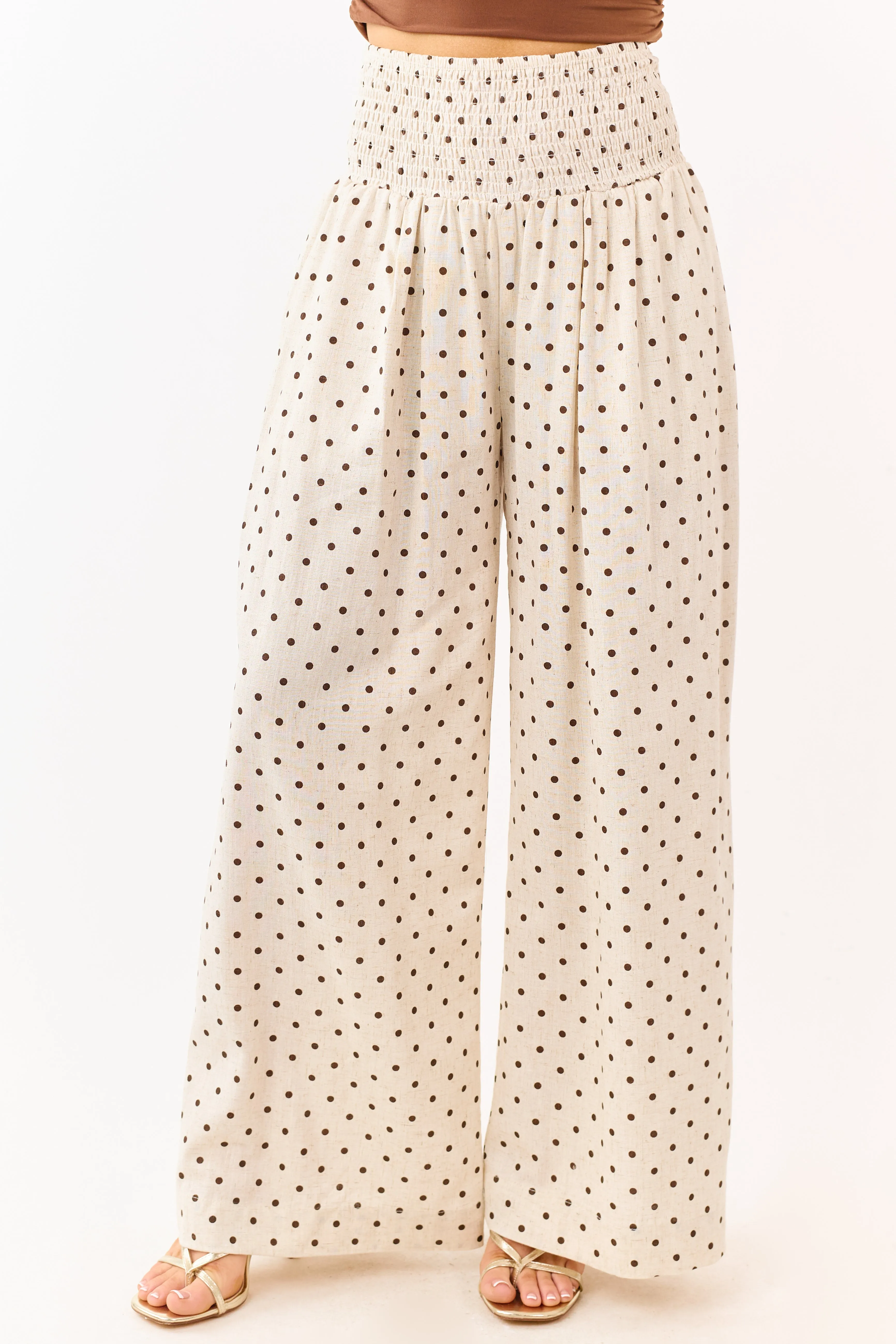 Almond and Cocoa Polka Dot Smocked Waist Pants sold by Lime Lush product image thumbnail 2