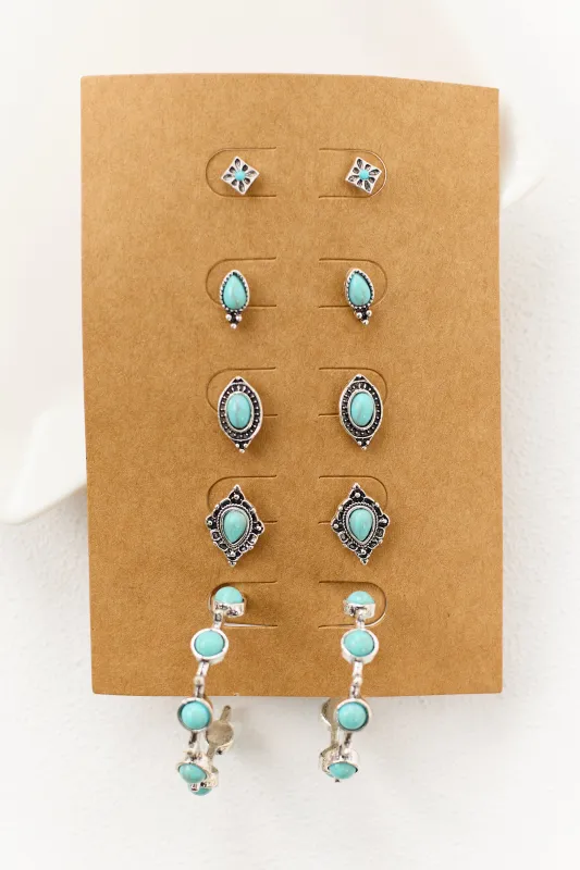Silver Assorted Turquoise Stone Earrings Set made by Lime Lush