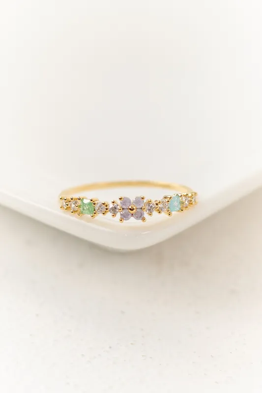 Gold Floral Rhinestone Studded Ring made by Lime Lush