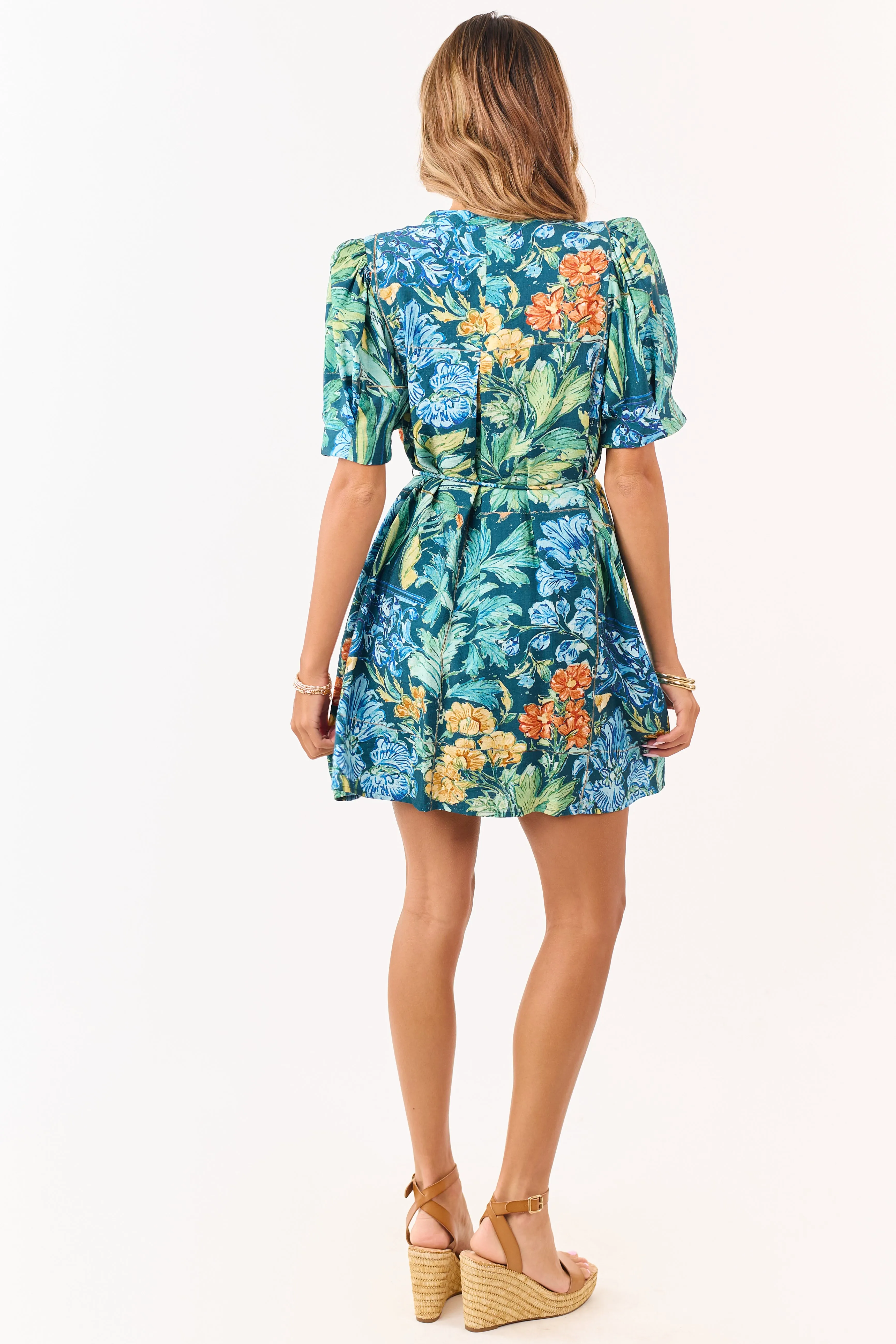 Entro Sea Blue Floral Print Pintuck Mini Dress sold by Lime Lush product image thumbnail 5