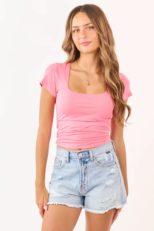 Bubblegum Square Neck Cap Sleeve Knit Top sold by Lime Lush