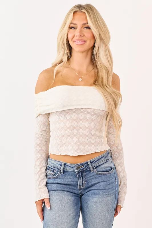 Cream Off the Shoulder Lace Long Sleeve Top made by Pretty Garbage