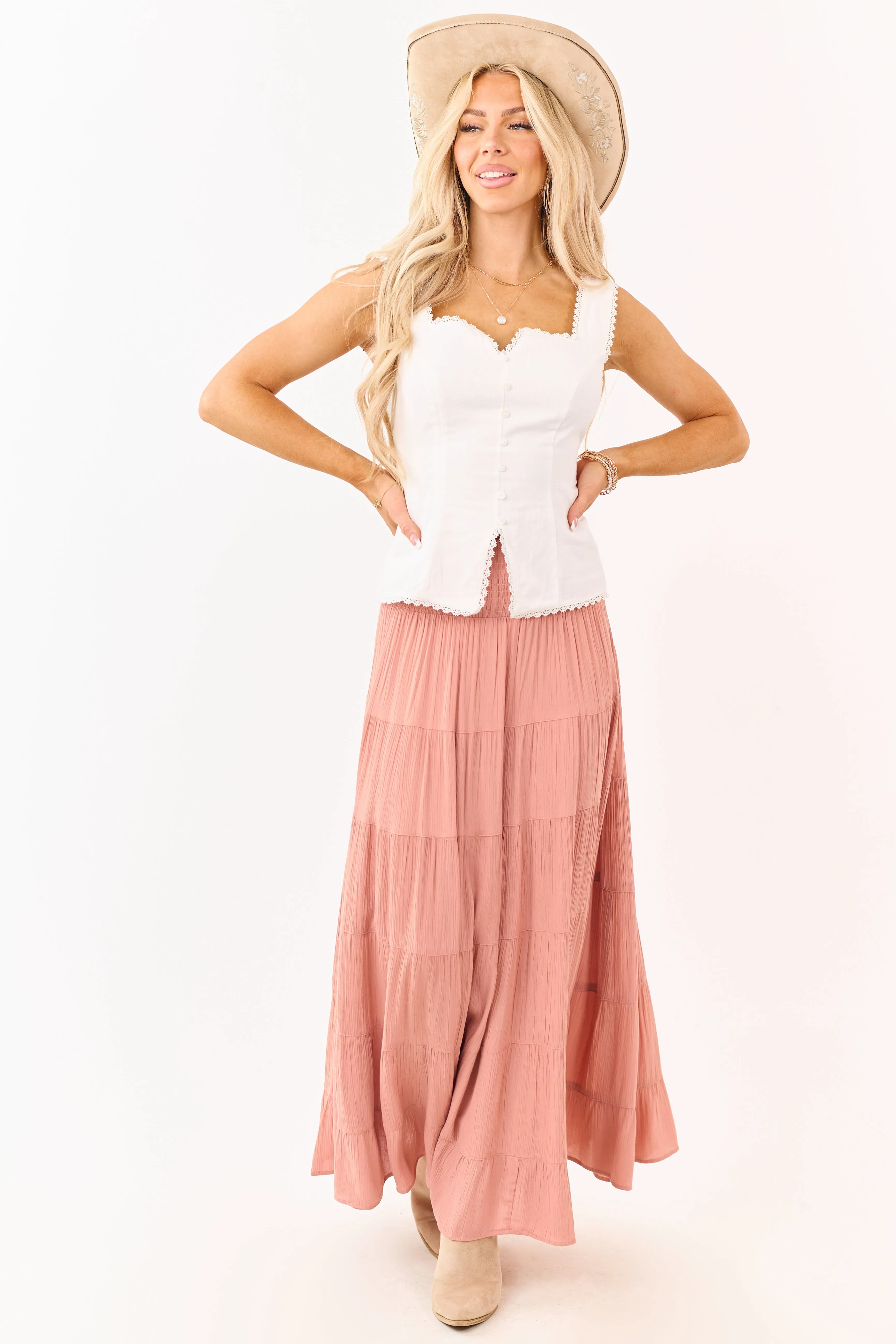 White Cotton Lace Trim Faux Button Down Tank Top sold by Lime Lush product image thumbnail 3