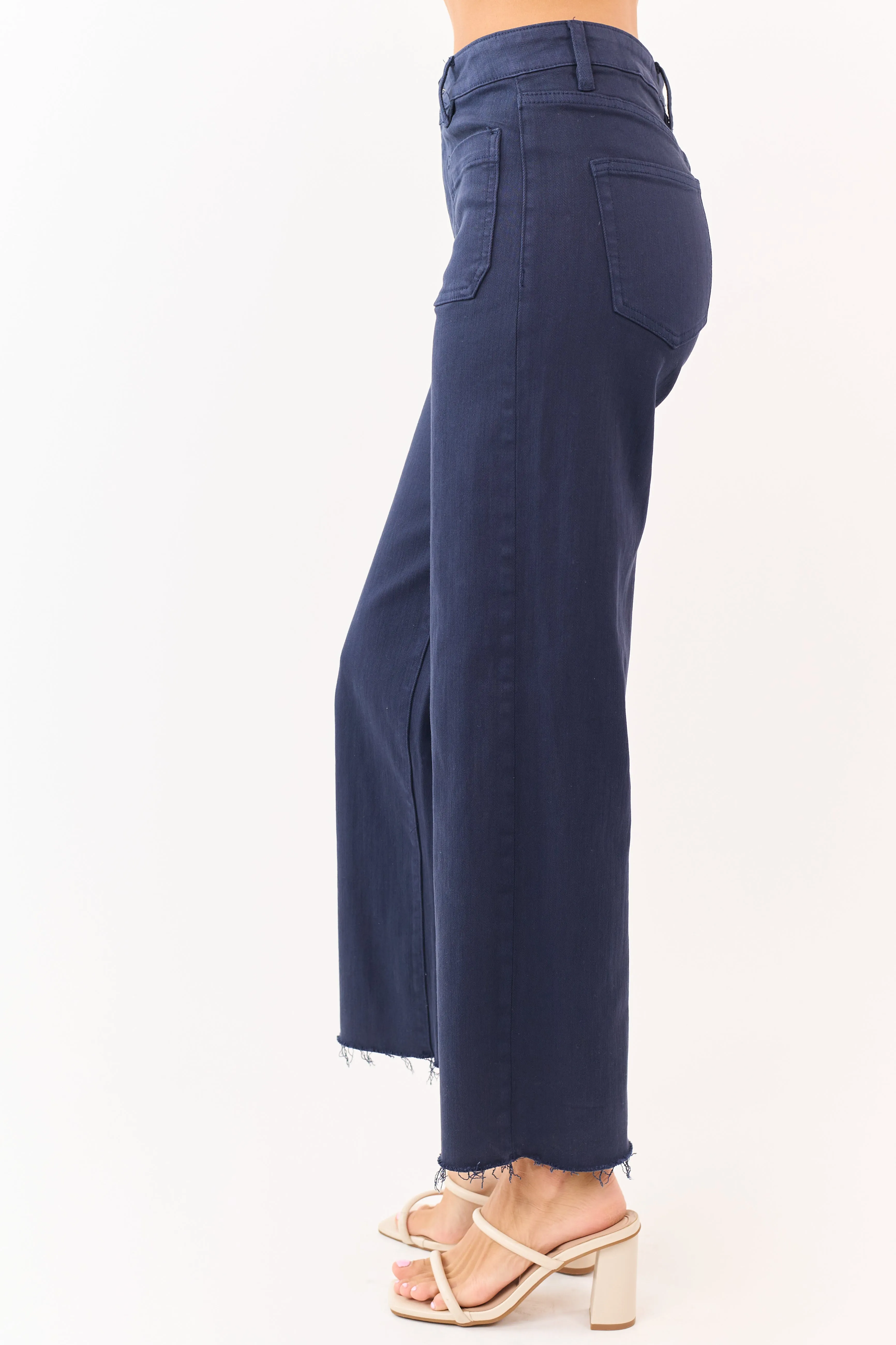 Mica Denim Navy Stretchy Raw Hem Wide Leg Jeans sold by Lime Lush product image thumbnail 3