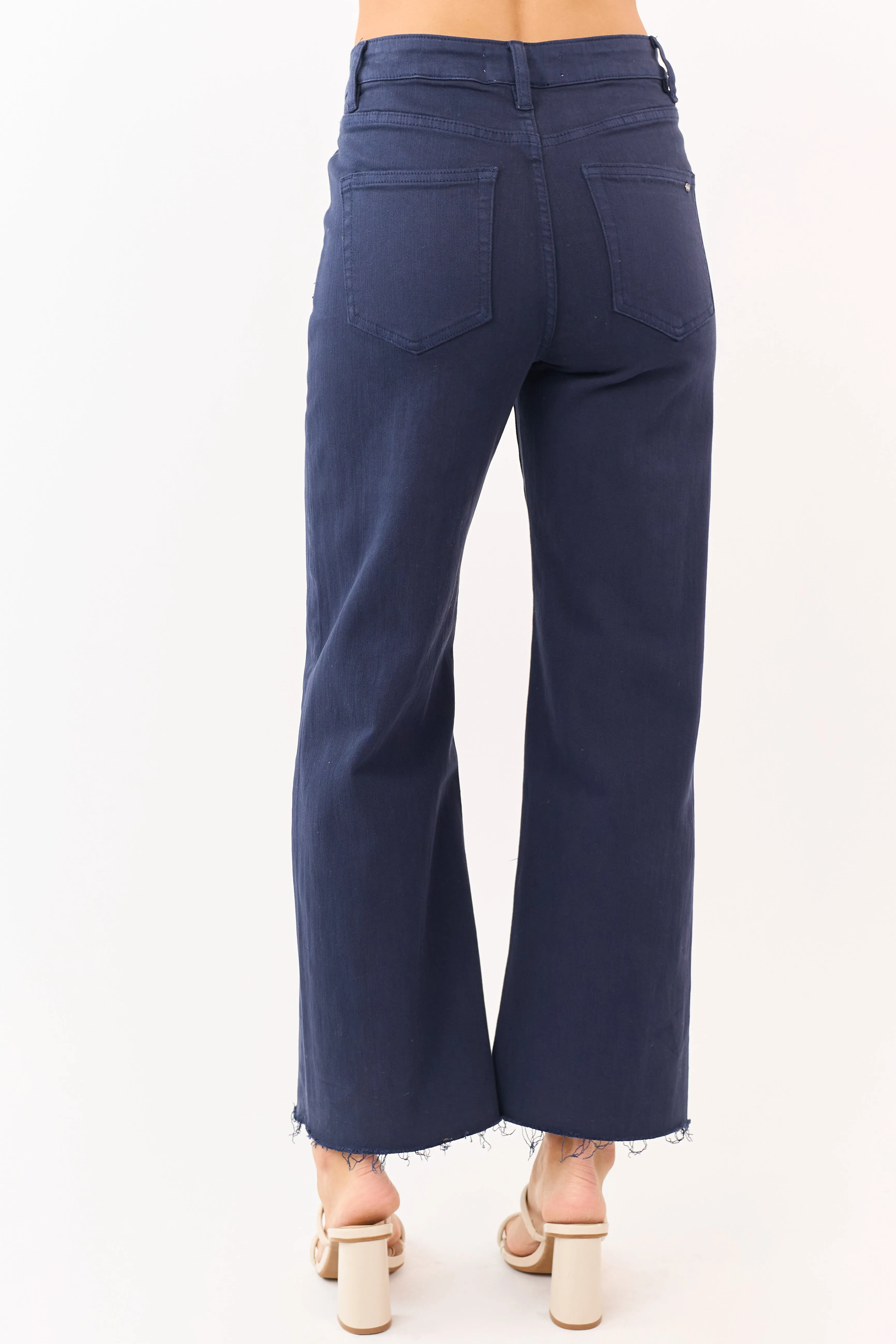 Mica Denim Navy Stretchy Raw Hem Wide Leg Jeans sold by Lime Lush product image thumbnail 4