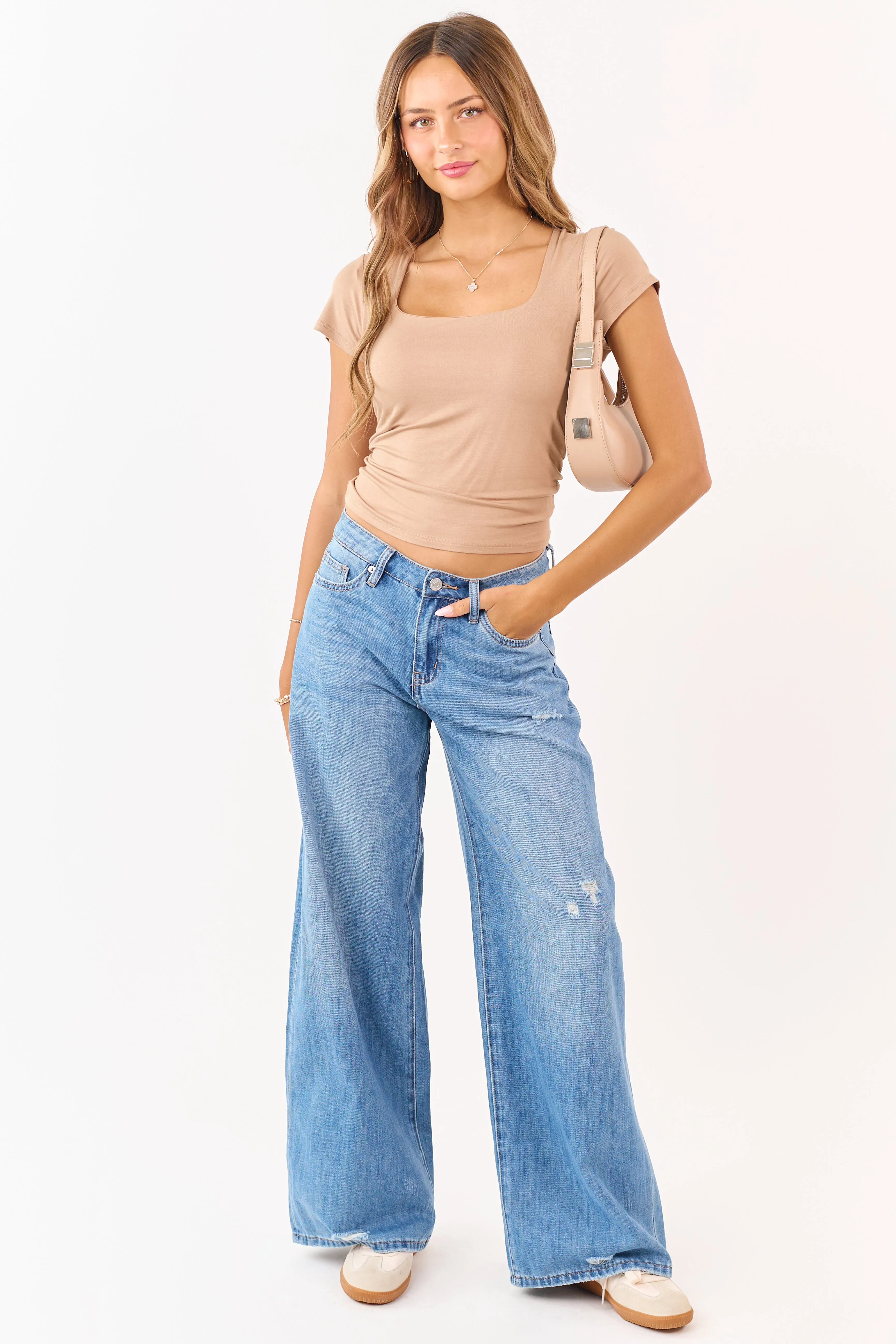 Latte Square Neck Cap Sleeve Knit Top sold by Lime Lush product image thumbnail 3