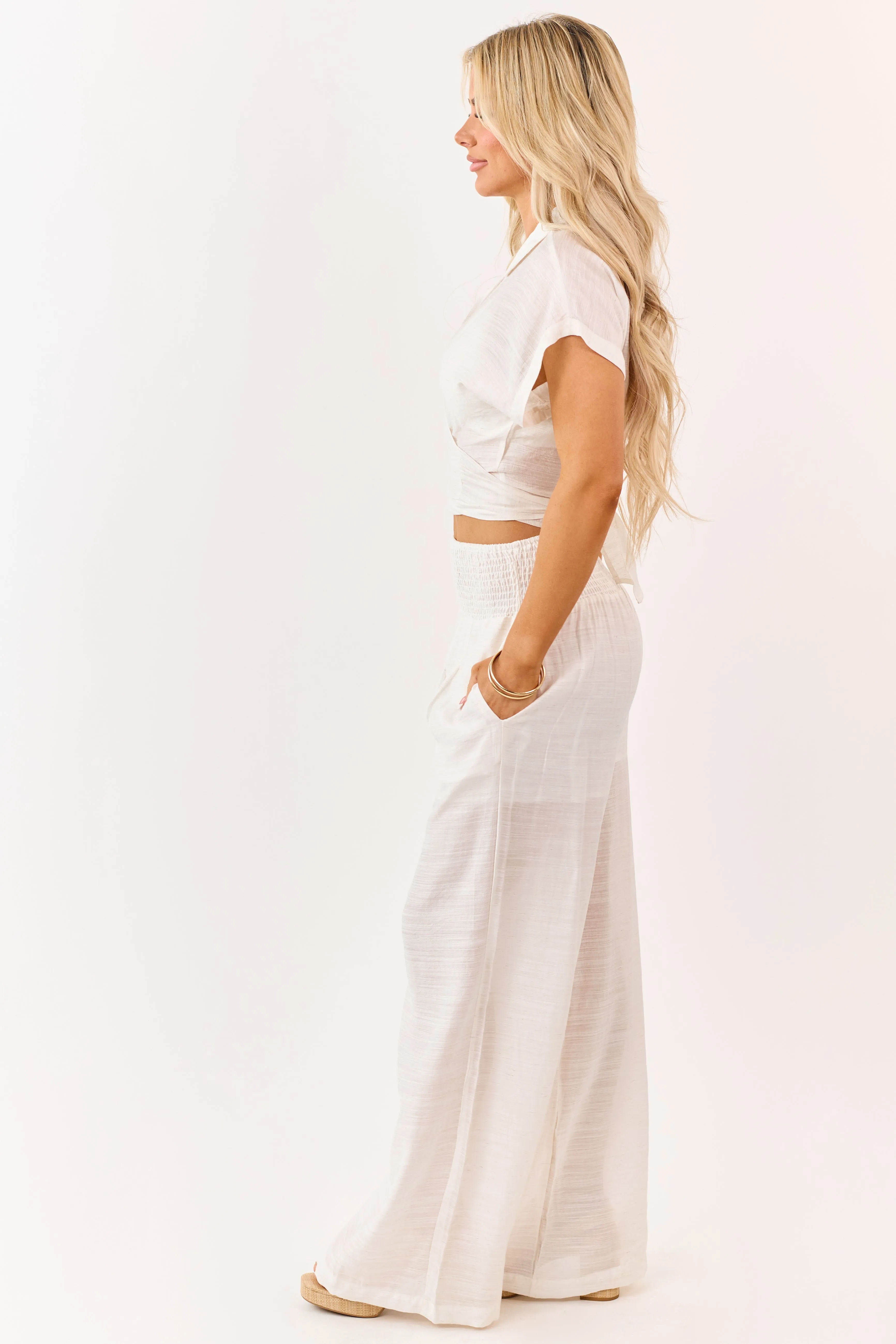 Vanilla Tie Front Top and Wide Leg Pants Set sold by Lime Lush product image thumbnail 4