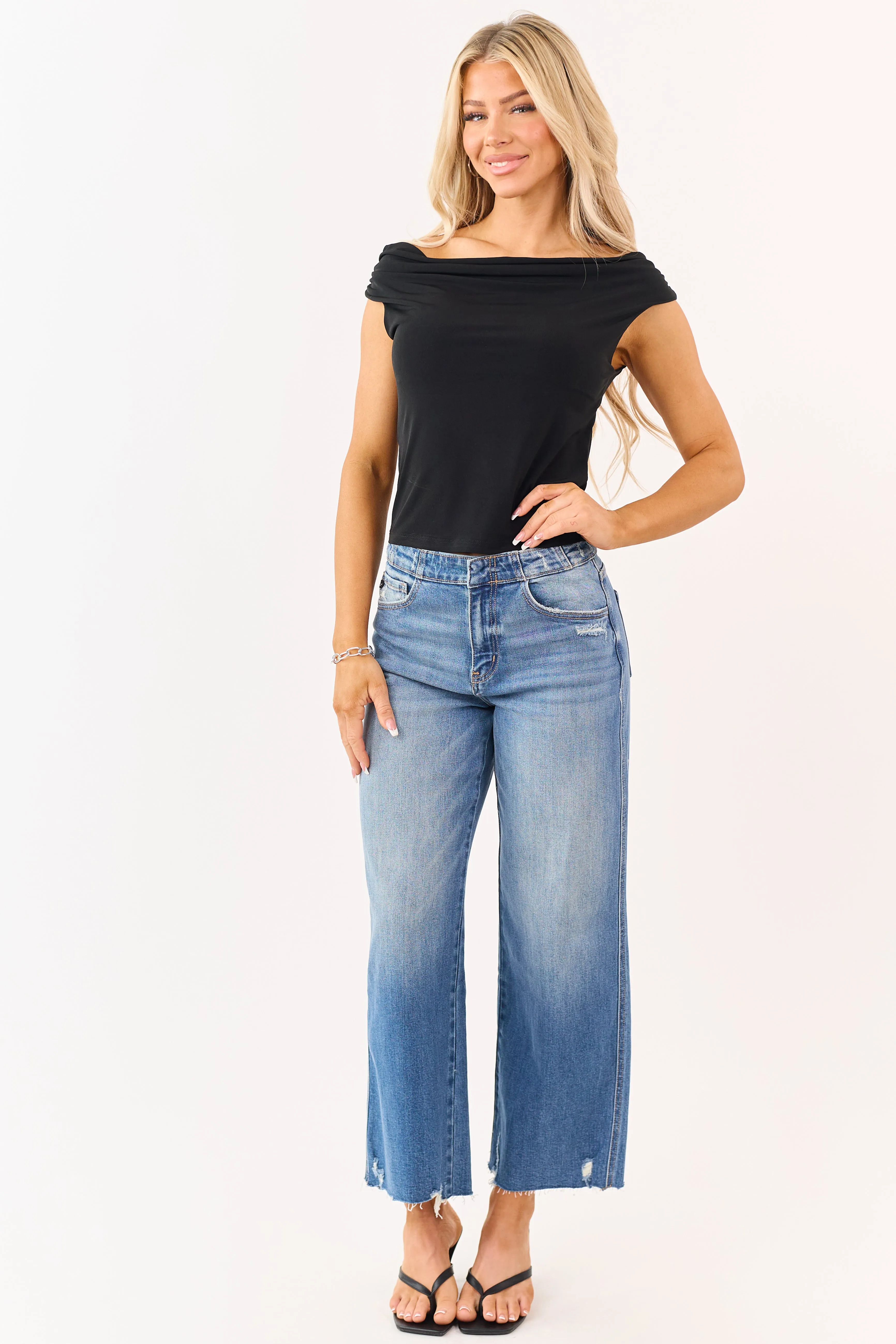 Black Cowl Neck Semi Cropped Tank Top sold by Lime Lush product image thumbnail 3