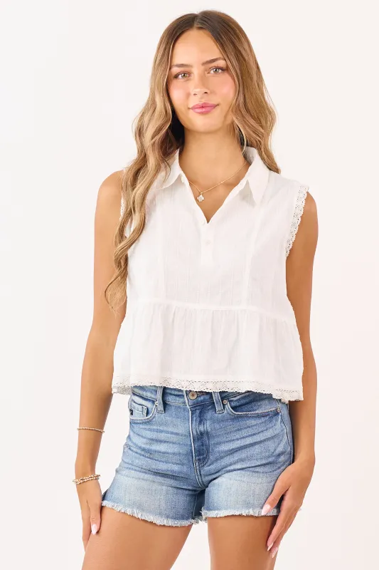 Ivory Swiss Dot Half Button Up Cotton Tank Top made by Day + Moon