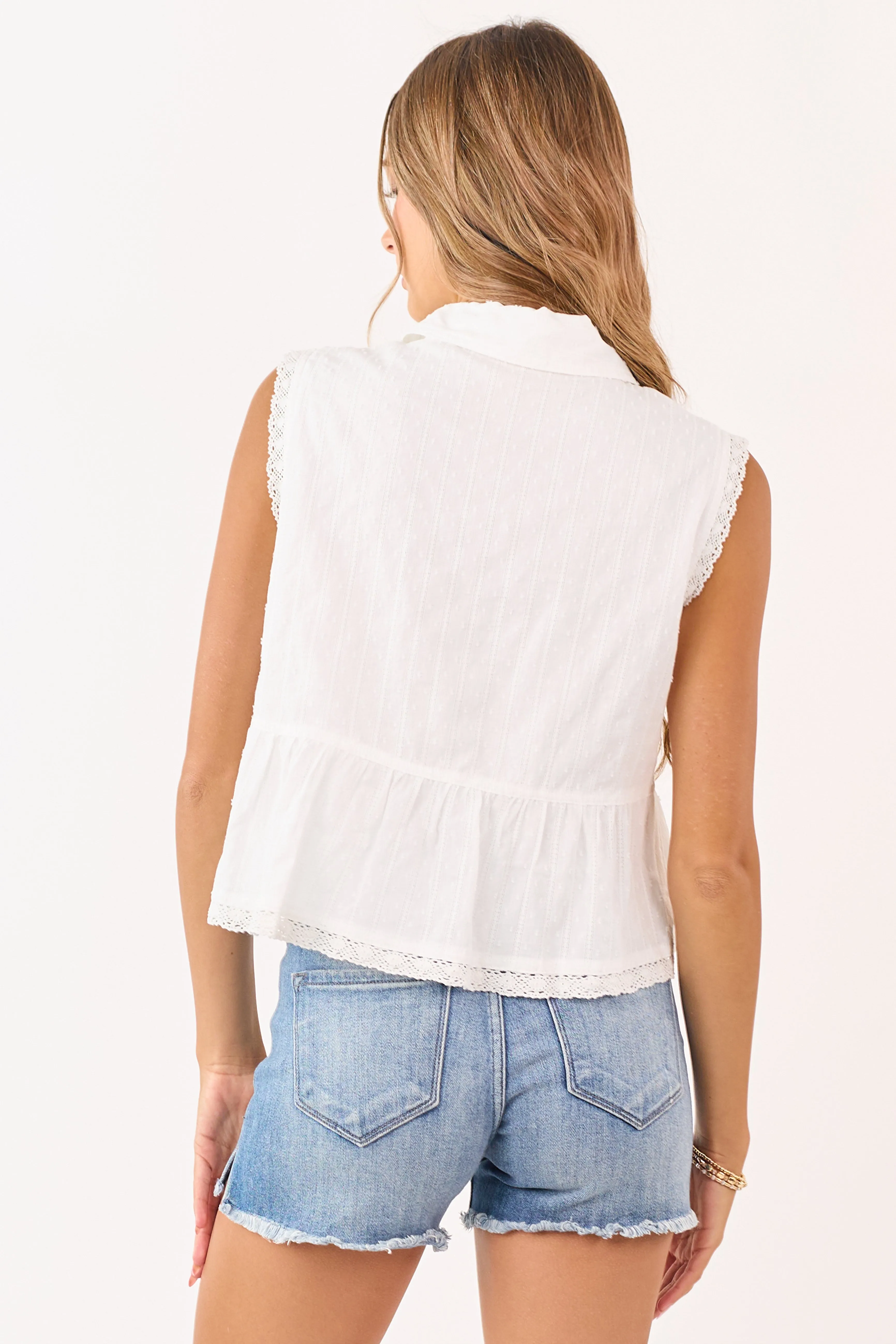 Ivory Swiss Dot Half Button Up Cotton Tank Top sold by Lime Lush product image thumbnail 5