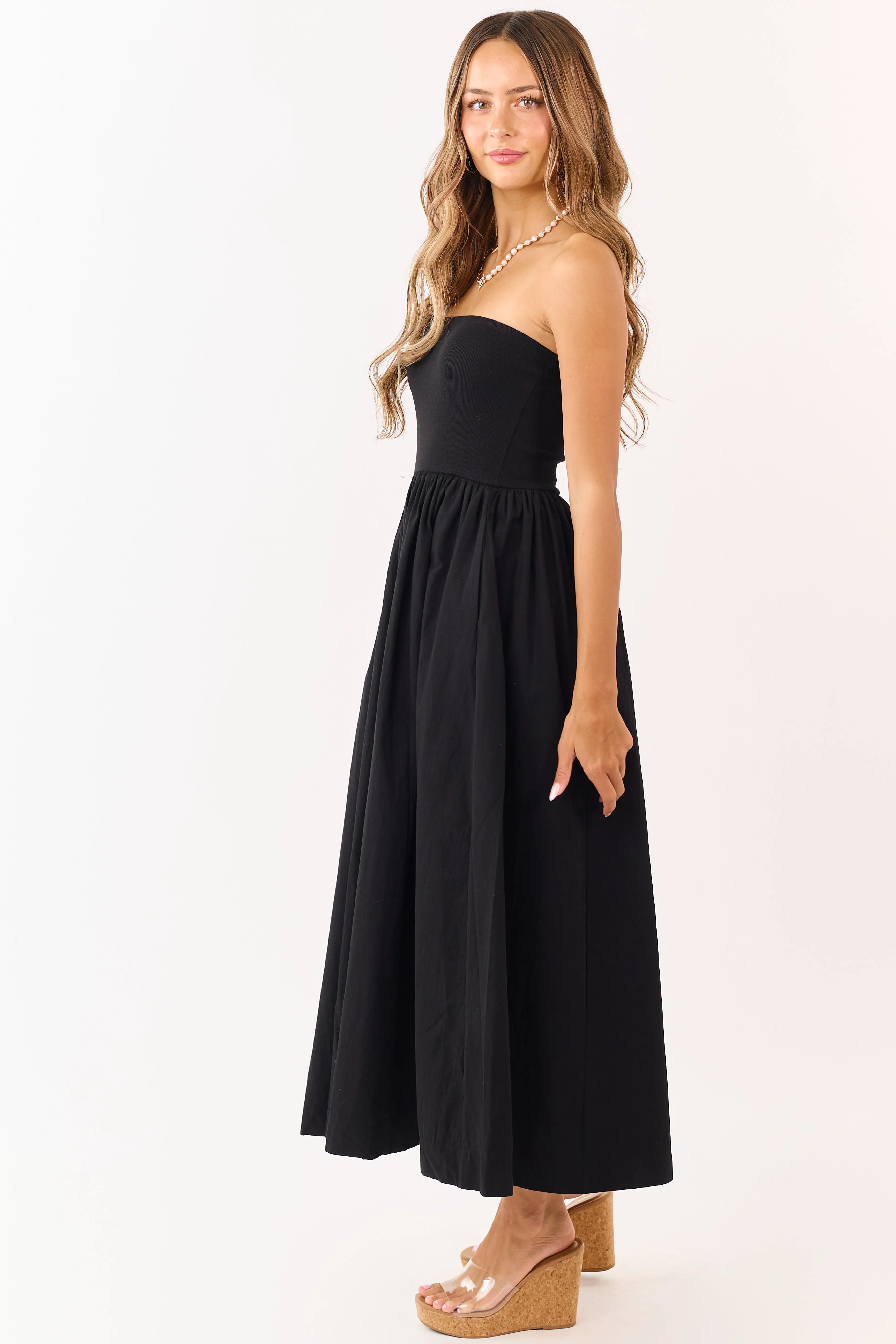 Black Strapless Knit Contrast Cotton Maxi Dress sold by Lime Lush product image thumbnail 4