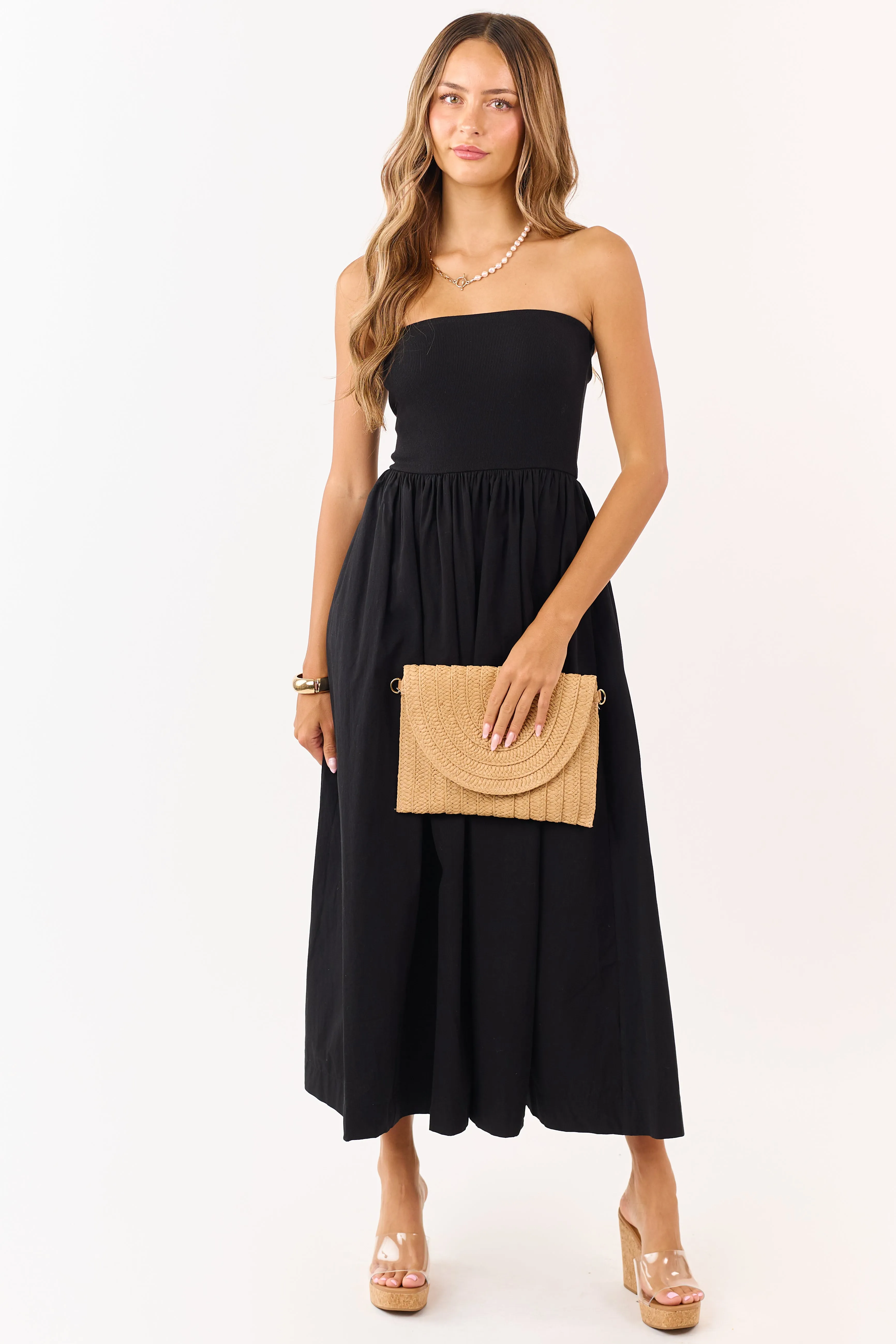 Black Strapless Knit Contrast Cotton Maxi Dress sold by Lime Lush product image thumbnail 2