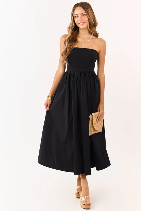 Black Strapless Knit Contrast Cotton Maxi Dress made by HYFVE