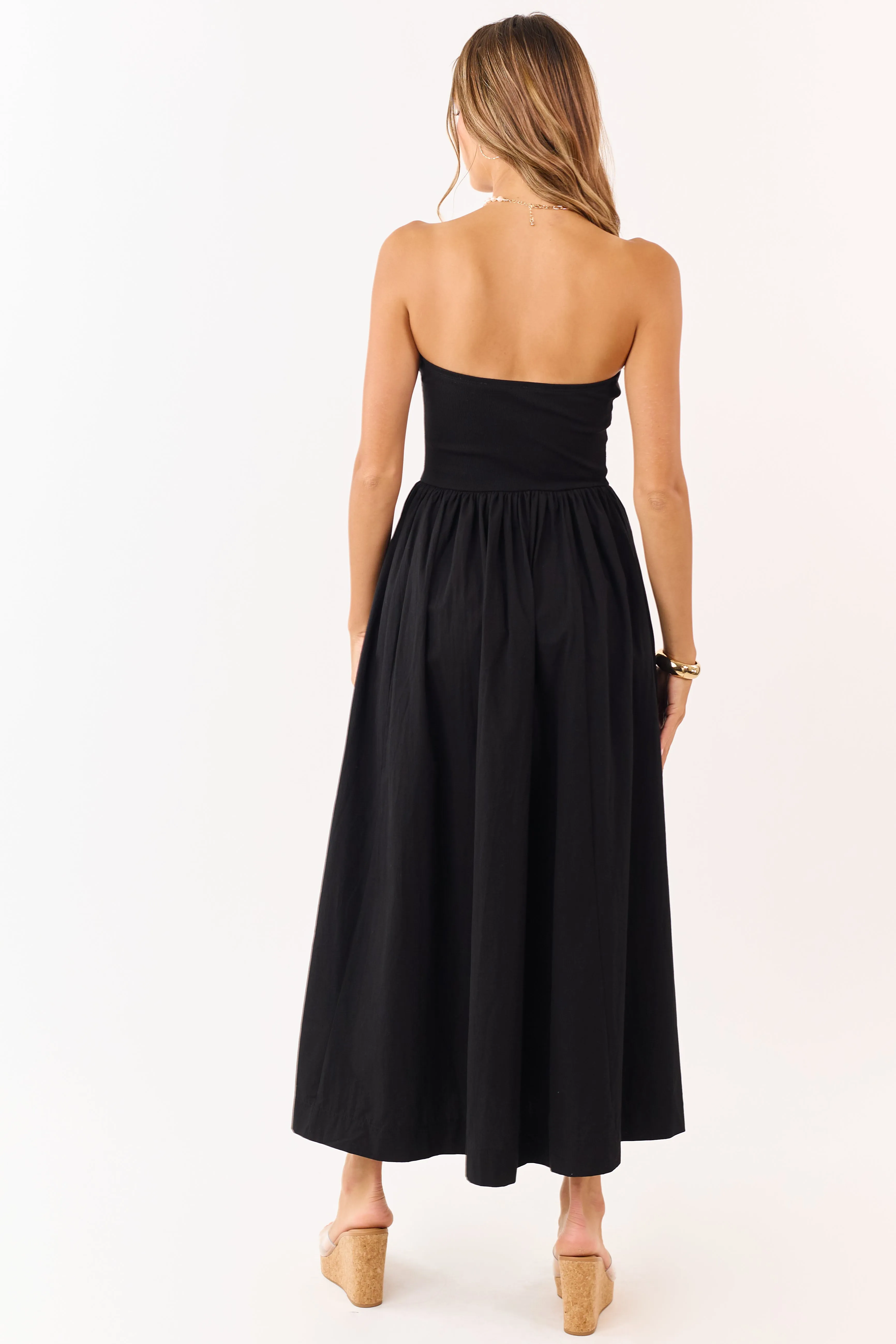 Black Strapless Knit Contrast Cotton Maxi Dress sold by Lime Lush product image thumbnail 5