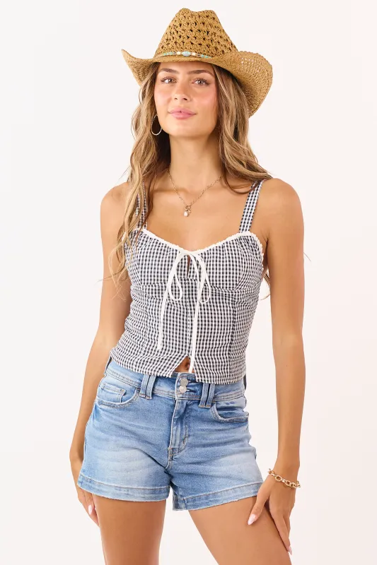 Black and Ivory Gingham Cropped Tank Top made by Lime Lush
