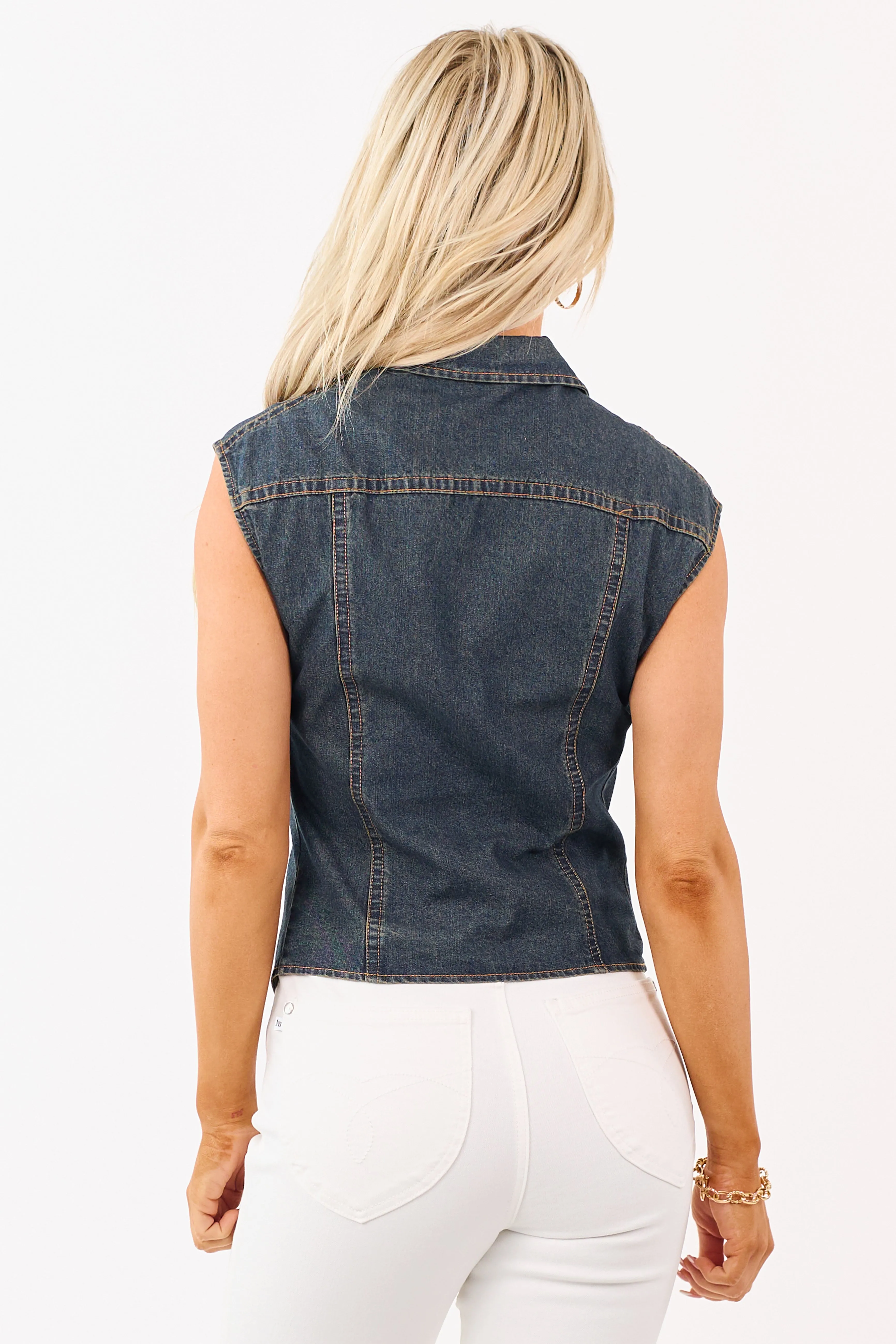 Dark Wash Button Down Ruched Sleeveless Top sold by Lime Lush product image thumbnail 5