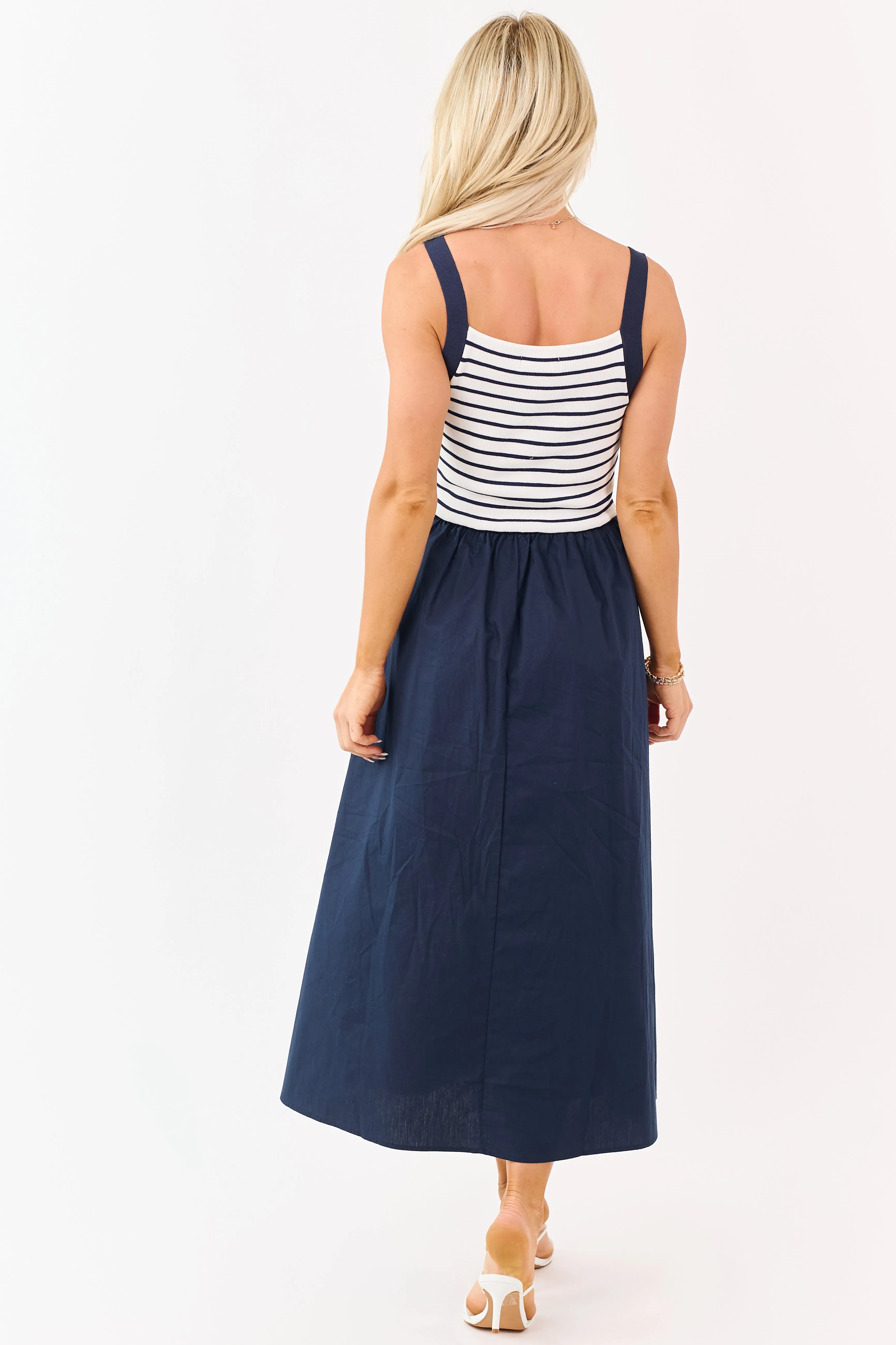 Navy Striped Knit Contrast Cotton Skirt Midi Dress sold by Lime Lush product image thumbnail 5