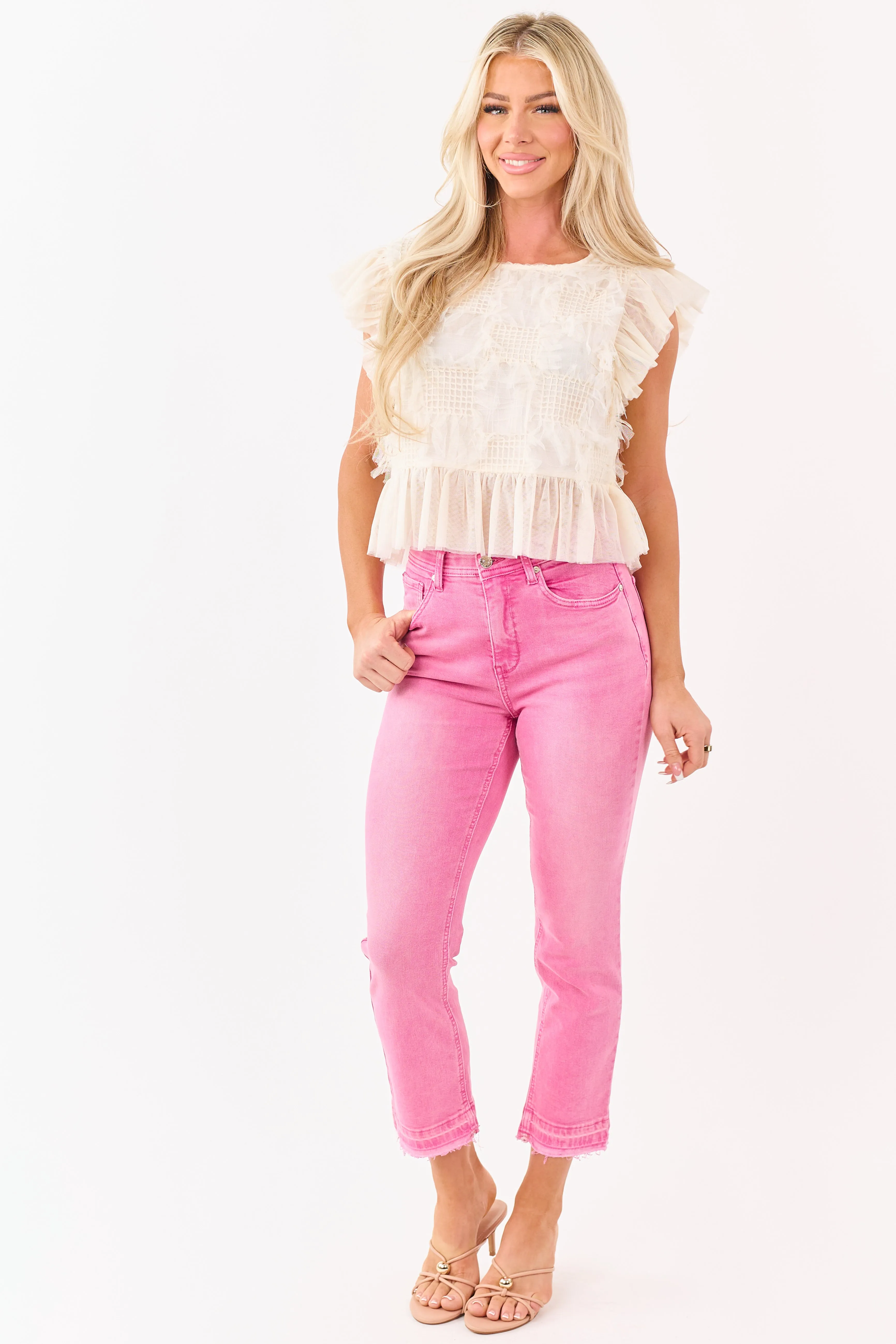 Cream Fringe Tulle Mesh Ruffle Trim Top sold by Lime Lush product image thumbnail 4