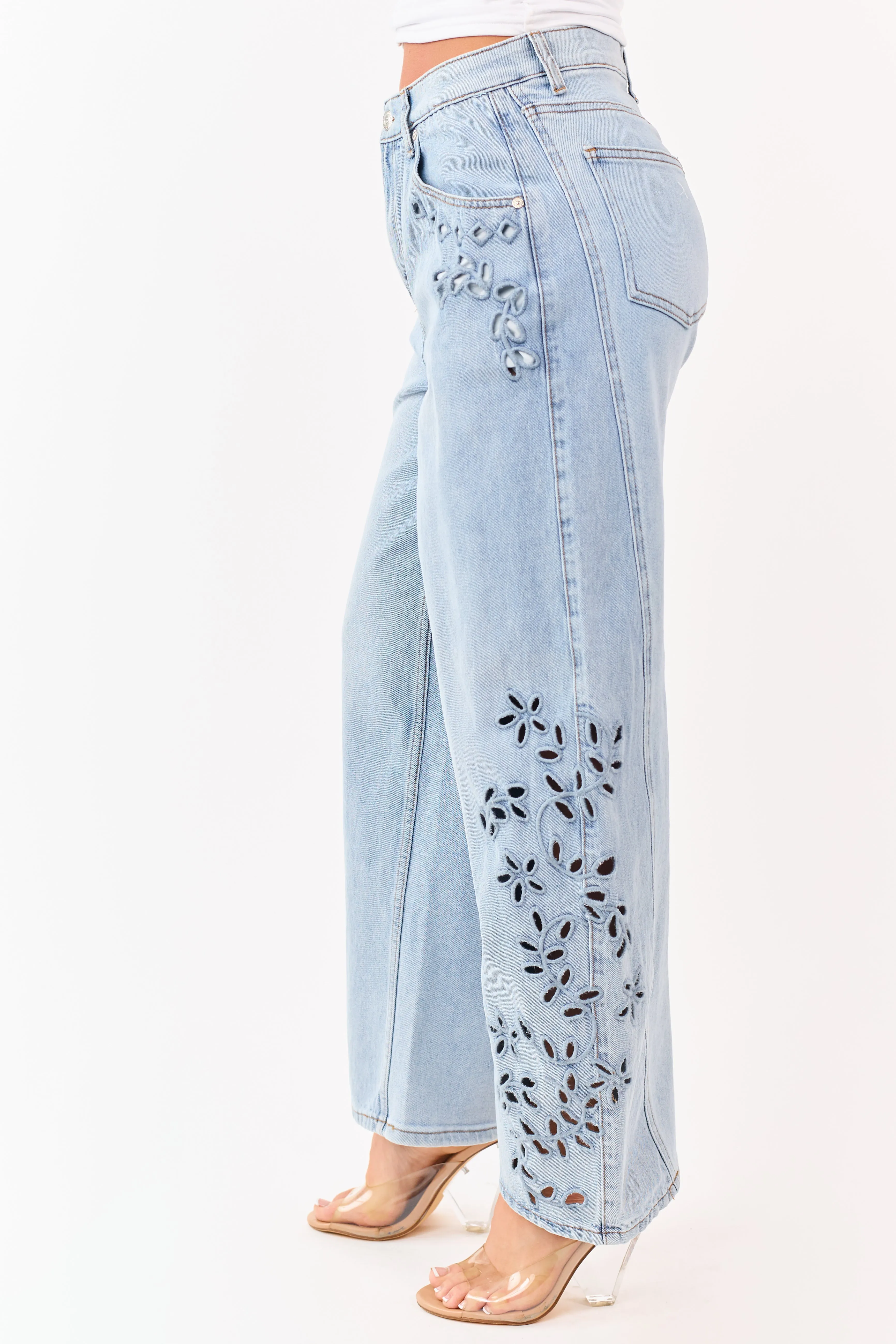 Saige Light Embroidered Tummy Control Barrel Jeans sold by Lime Lush product image thumbnail 2