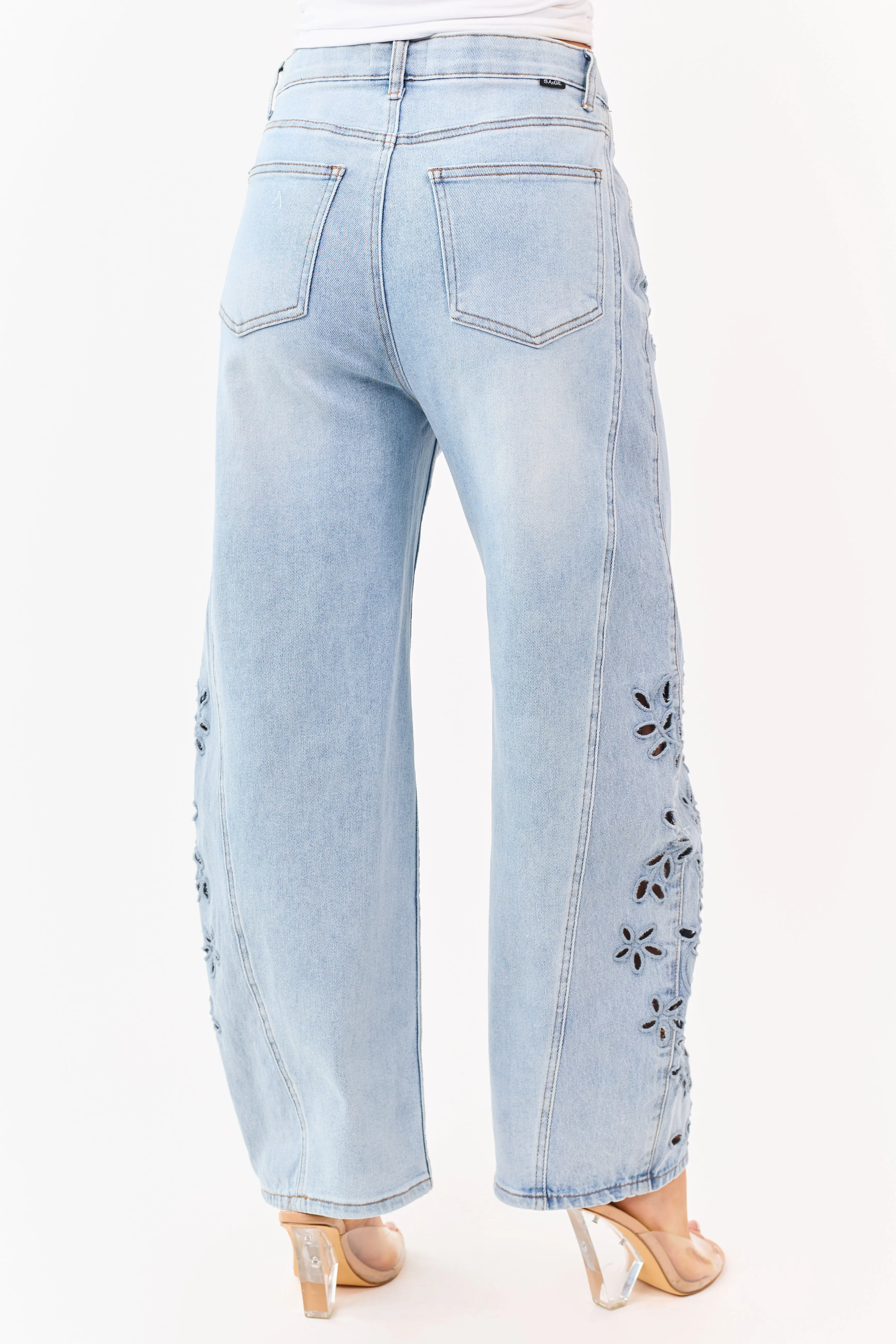 Saige Light Embroidered Tummy Control Barrel Jeans sold by Lime Lush product image thumbnail 4