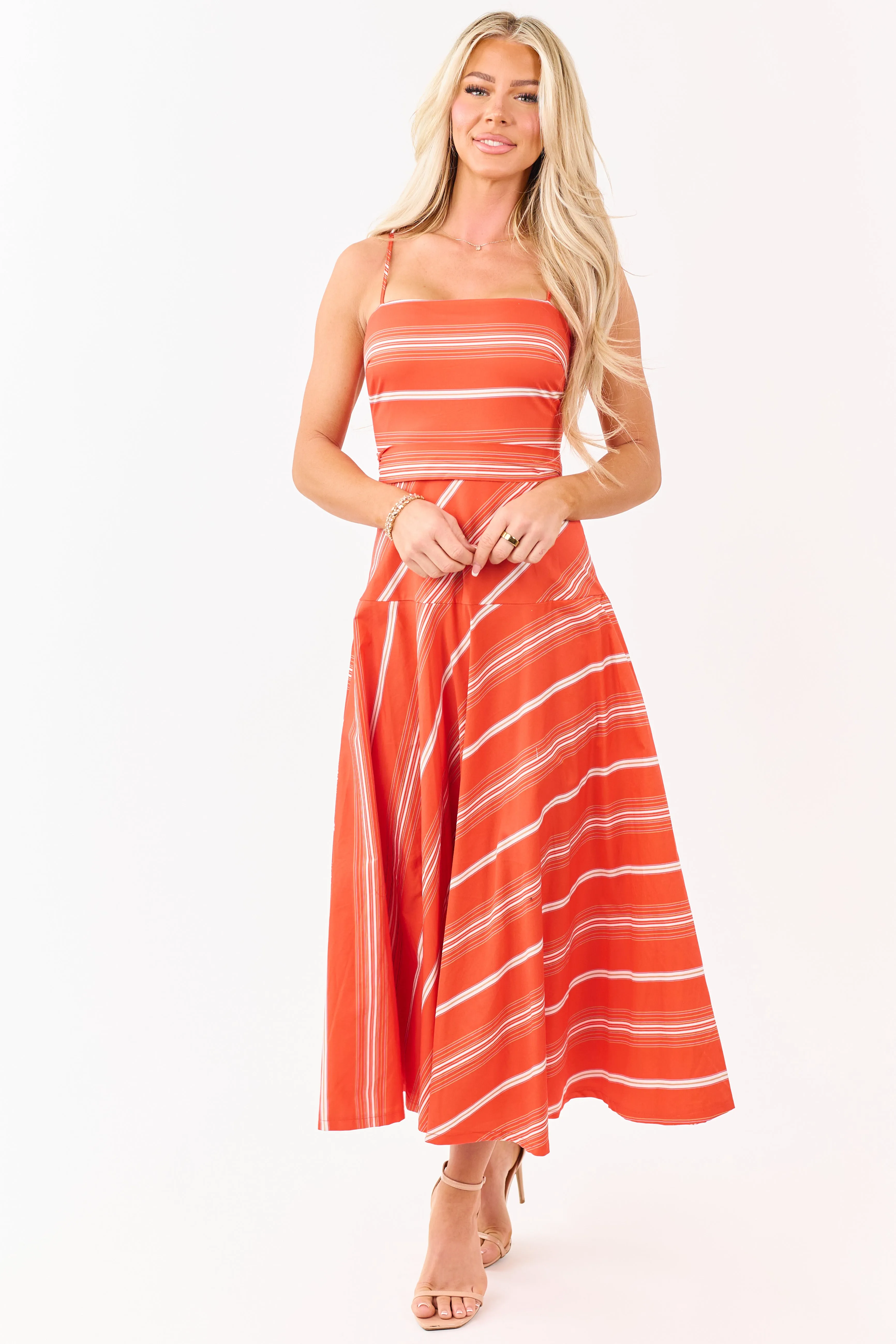 Flying Tomato Brick Striped Cotton Midi Dress sold by Lime Lush product image thumbnail 2