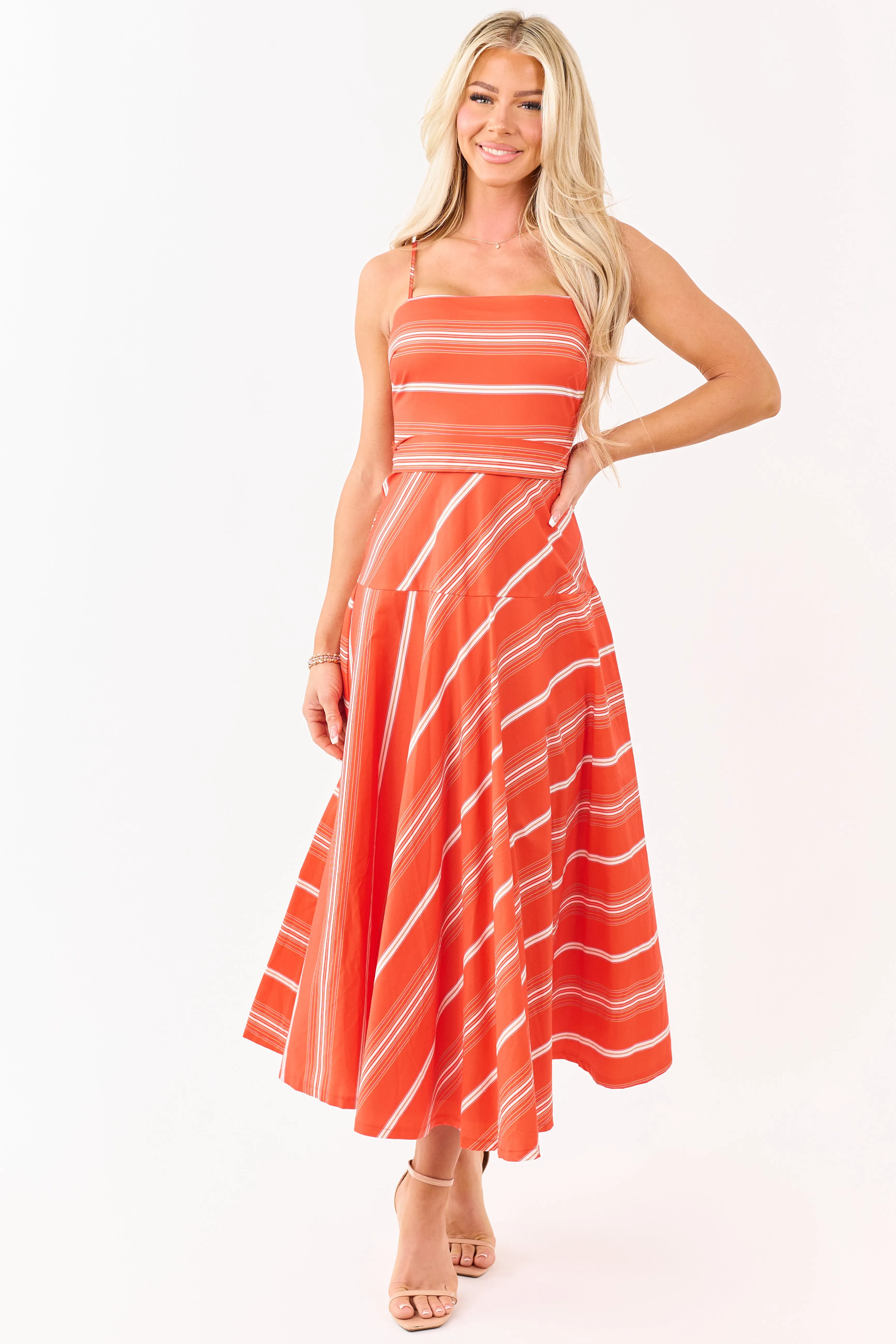 Flying Tomato Brick Striped Cotton Midi Dress sold by Lime Lush product image thumbnail 3