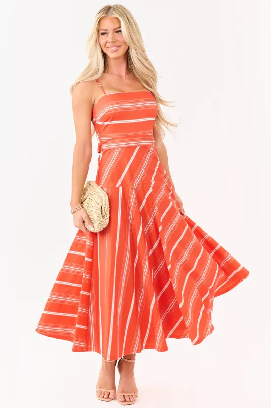 Flying Tomato Brick Striped Cotton Midi Dress made by Flying Tomato