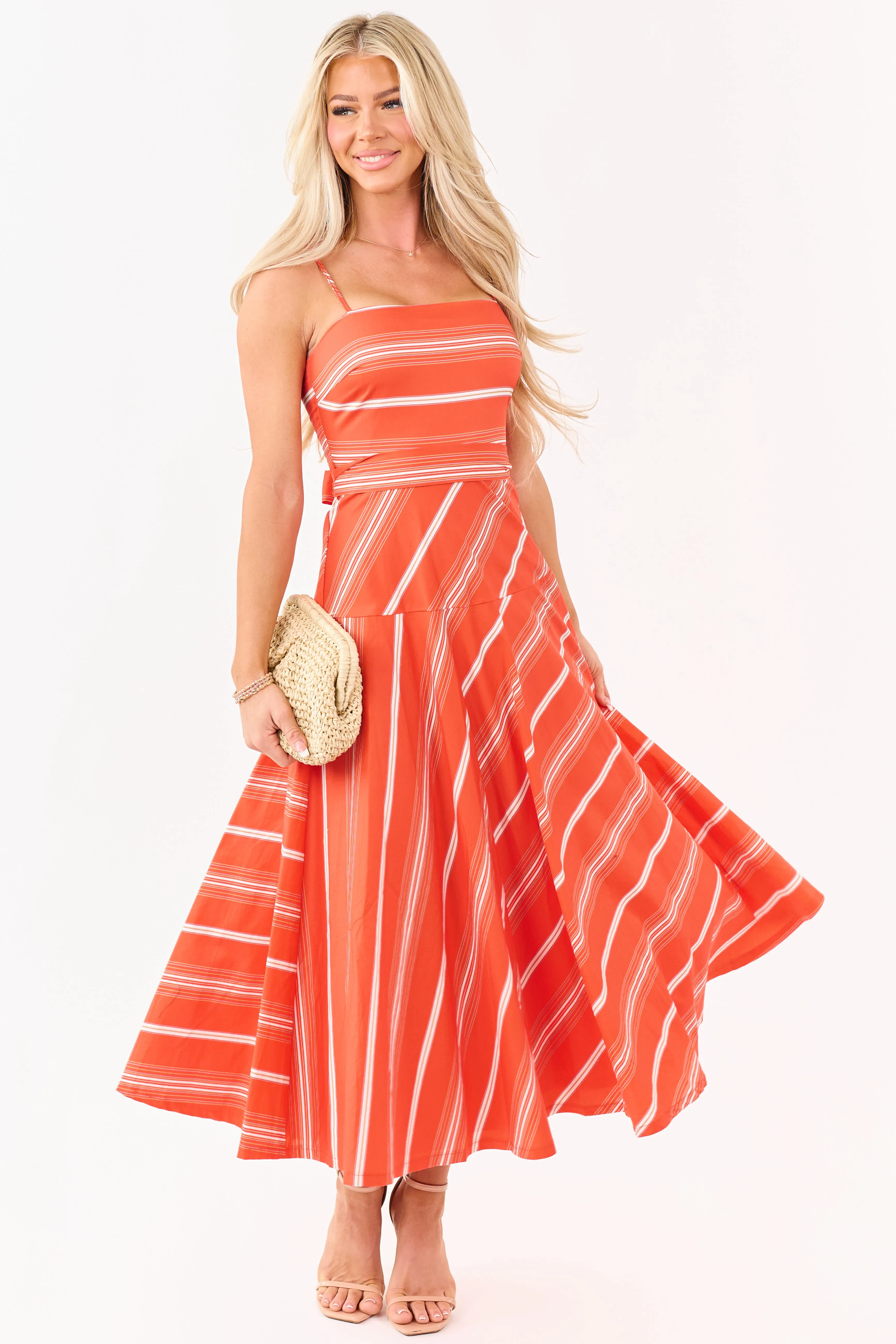 Flying Tomato Brick Striped Cotton Midi Dress sold by Lime Lush